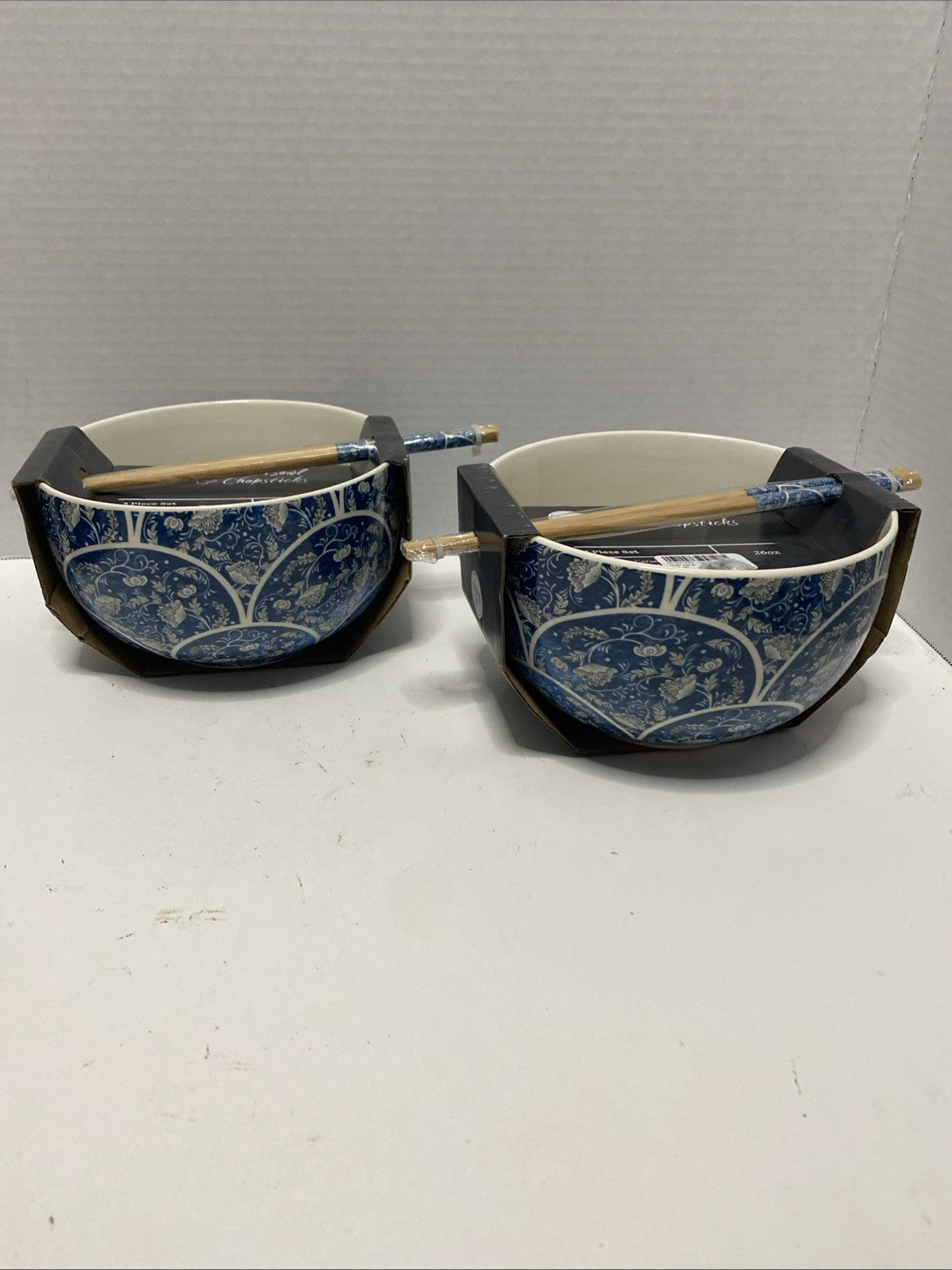 Core Kitchen Ramen Noodle Ceramic Bowl Blue Abstract Design 26oz Set Of 2