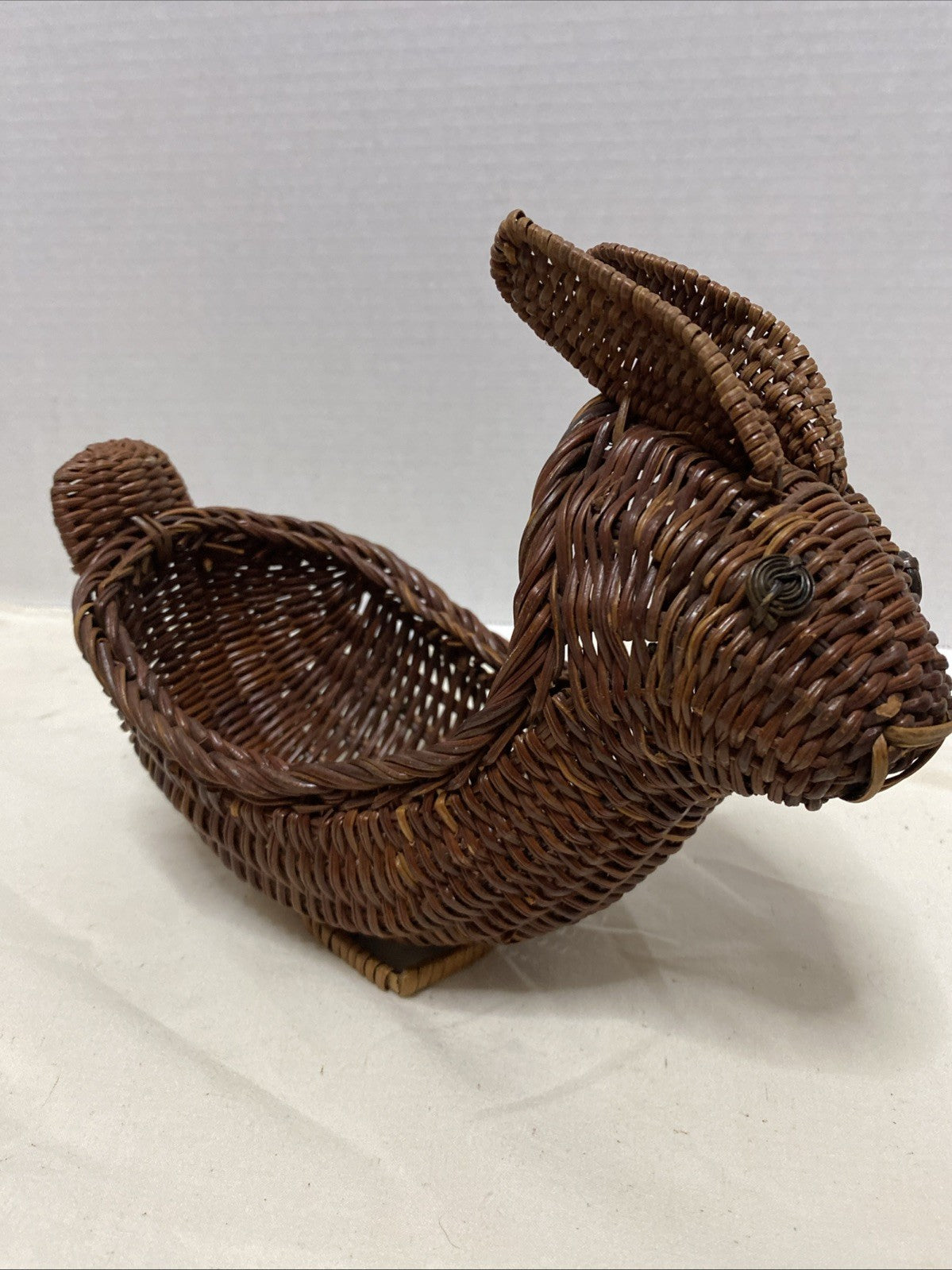 Bunny Rabbit Dark Brown Wicker Bread Basket Centerpiece