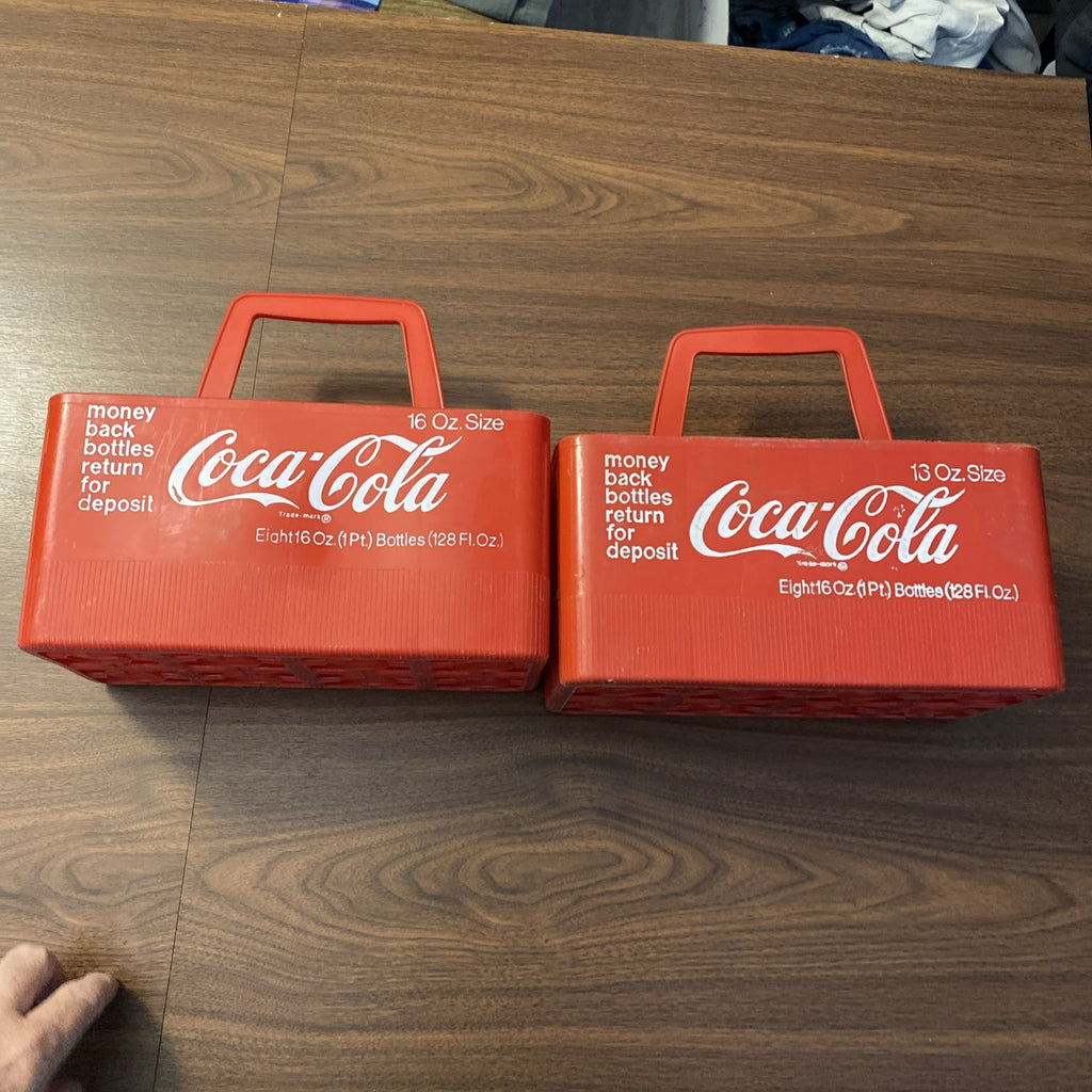 2 Vintage Coca-Cola 8 Pack Bottles One Pint Red Plastic Coke Carrier Caddy
