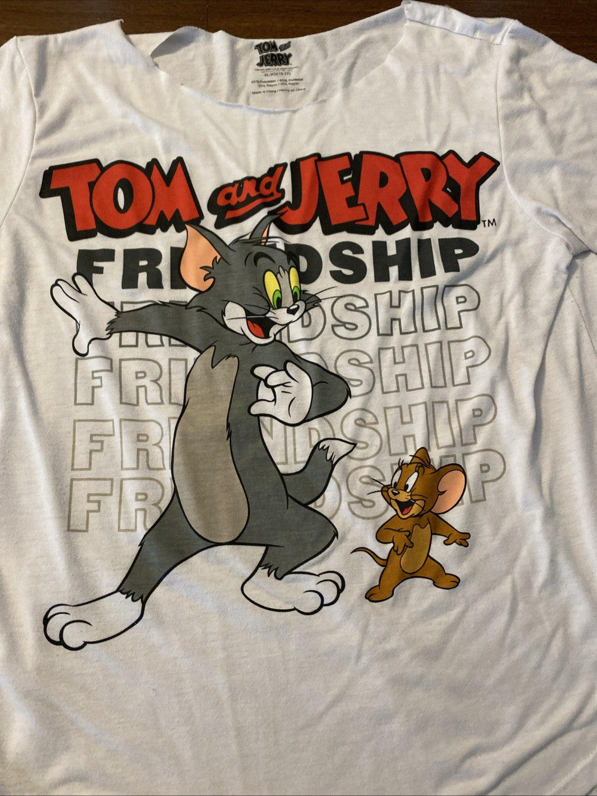 Tom and Jerry Friendship  T-Shirt Womens Juniors Size XL (15-17)  See Pics