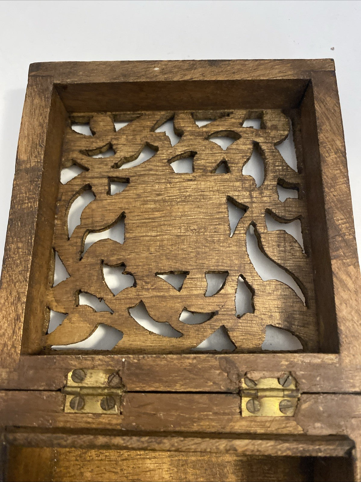 Vintage Hand Crafted Wooden Keepsake Box 5” x 5” x 2.25”