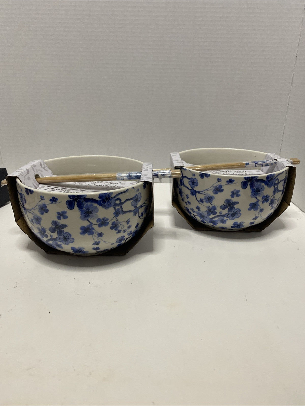 Core Kitchen Ramen Noodle Ceramic Bowl Blue Abstract Design 26oz Set Of 2