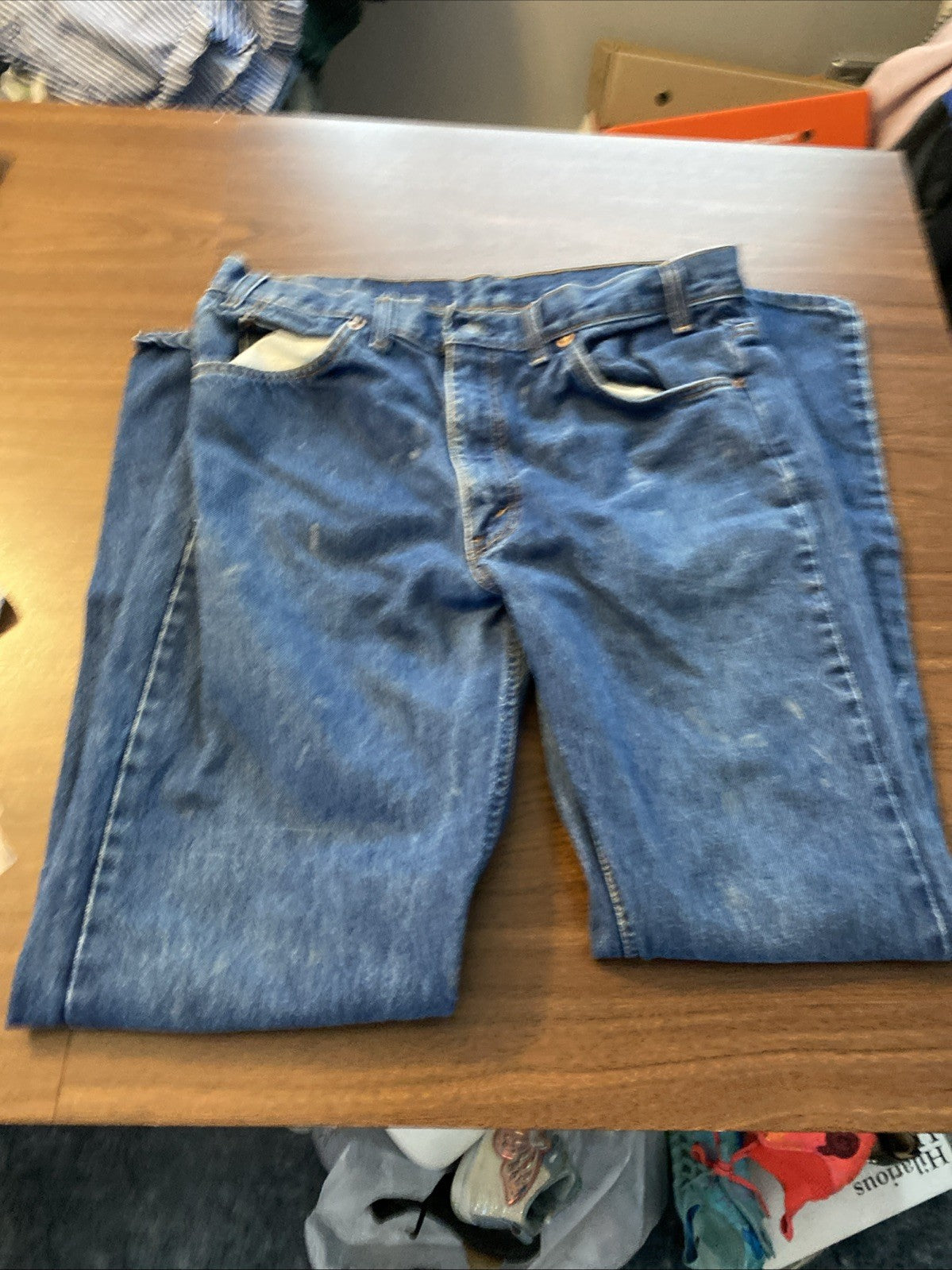 Levis 505 Jeans Men 34 X 32  Blue Straight Distressed Touches Of Paint