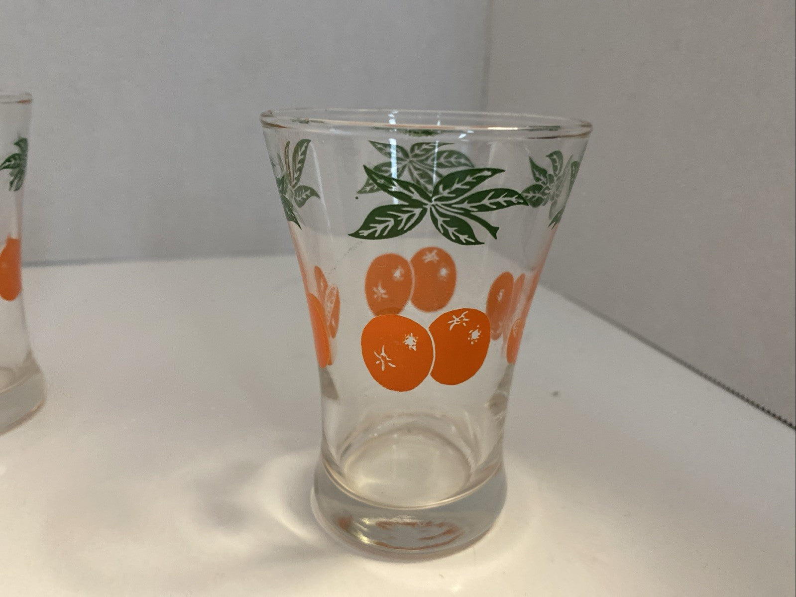 Vintage Retro MCM Oranges Juice Leaf Leaves Sliced Fruit Small Drinking Glass X5