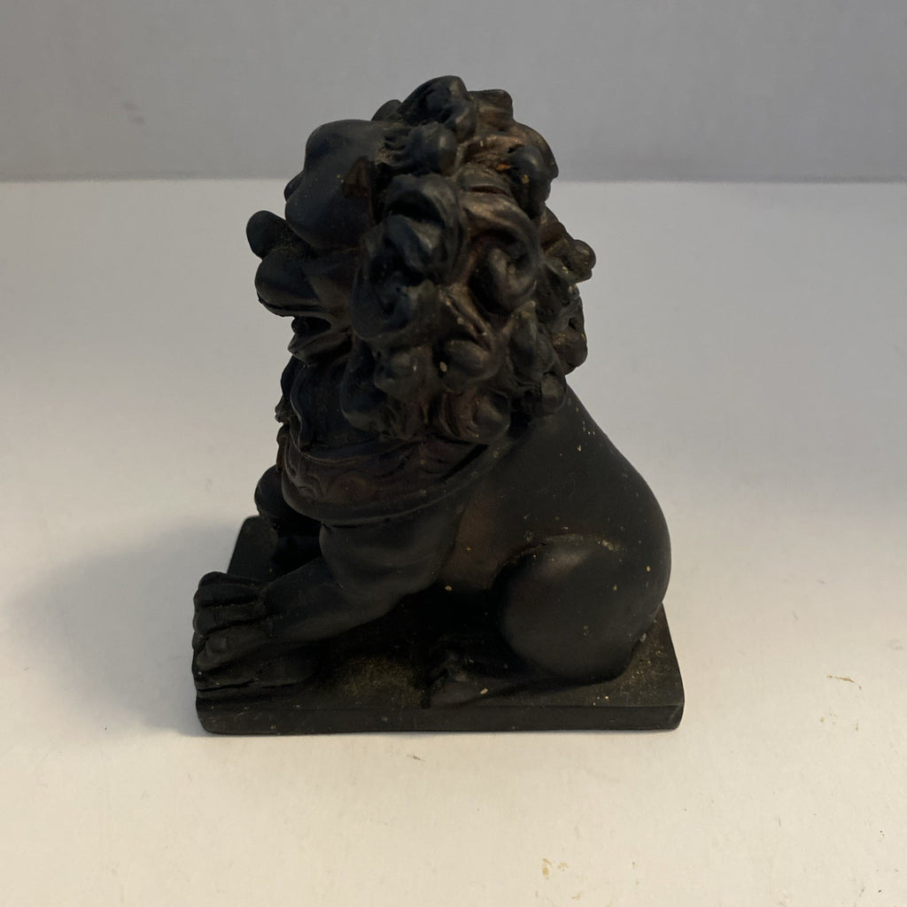 Chinese Foo Fu Dog Black Resin Figurine Vintage Feng Shui Protection 4.5"