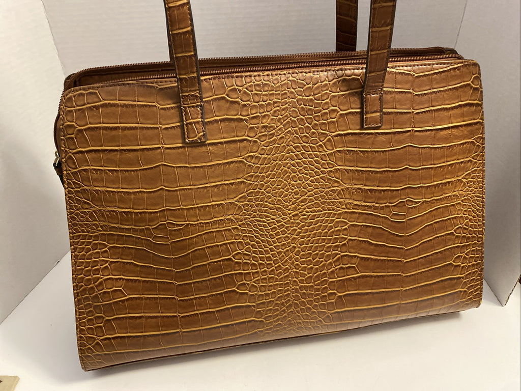 Liz Claiborne Vintage Travel Work bag Tote Brown Crocodile leather W/dividers