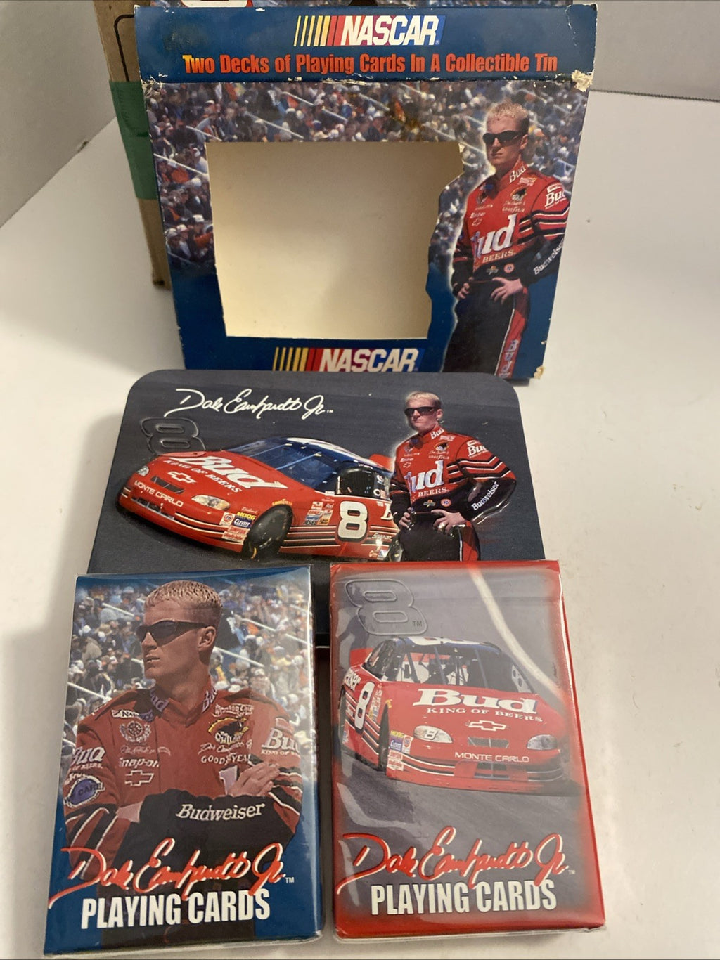 2000 Nascar Dale Earnhardt Jr #8 Embossed Metal Tin w/2 Decks Playing Cards NIB