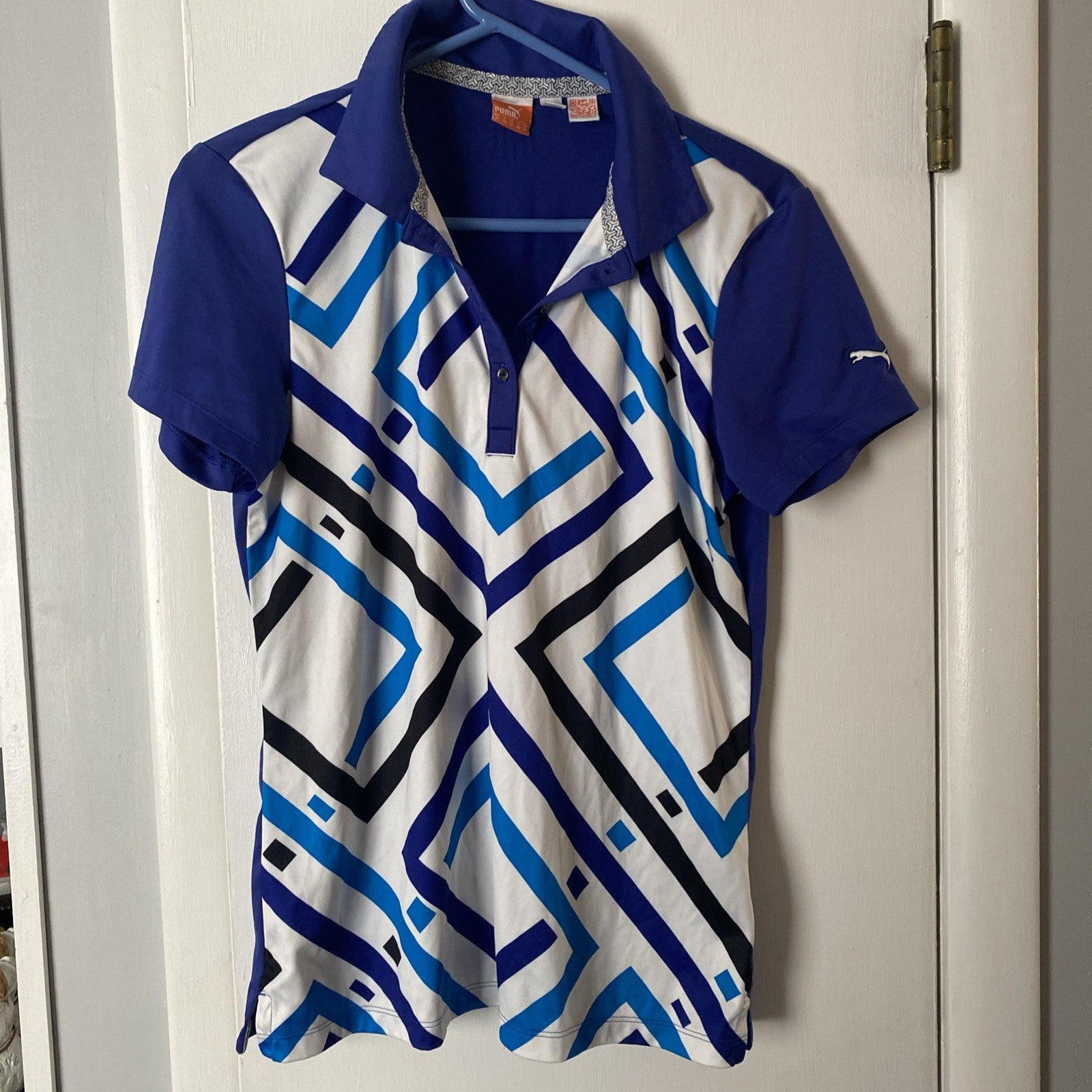 Puma women's polo shirt drty cell sport lifestyle short sleeve blue size M