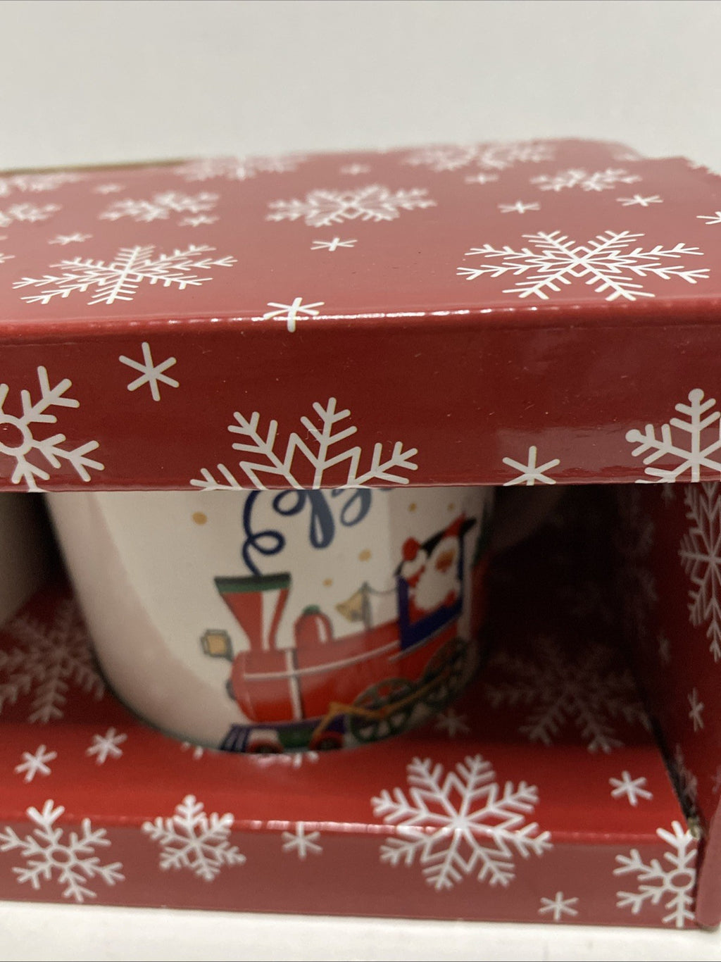 CERAMIC Santa Train COFFEE  or Hot Cocoa MUGS/Cups  Set Of 2 4' tall 12 oz