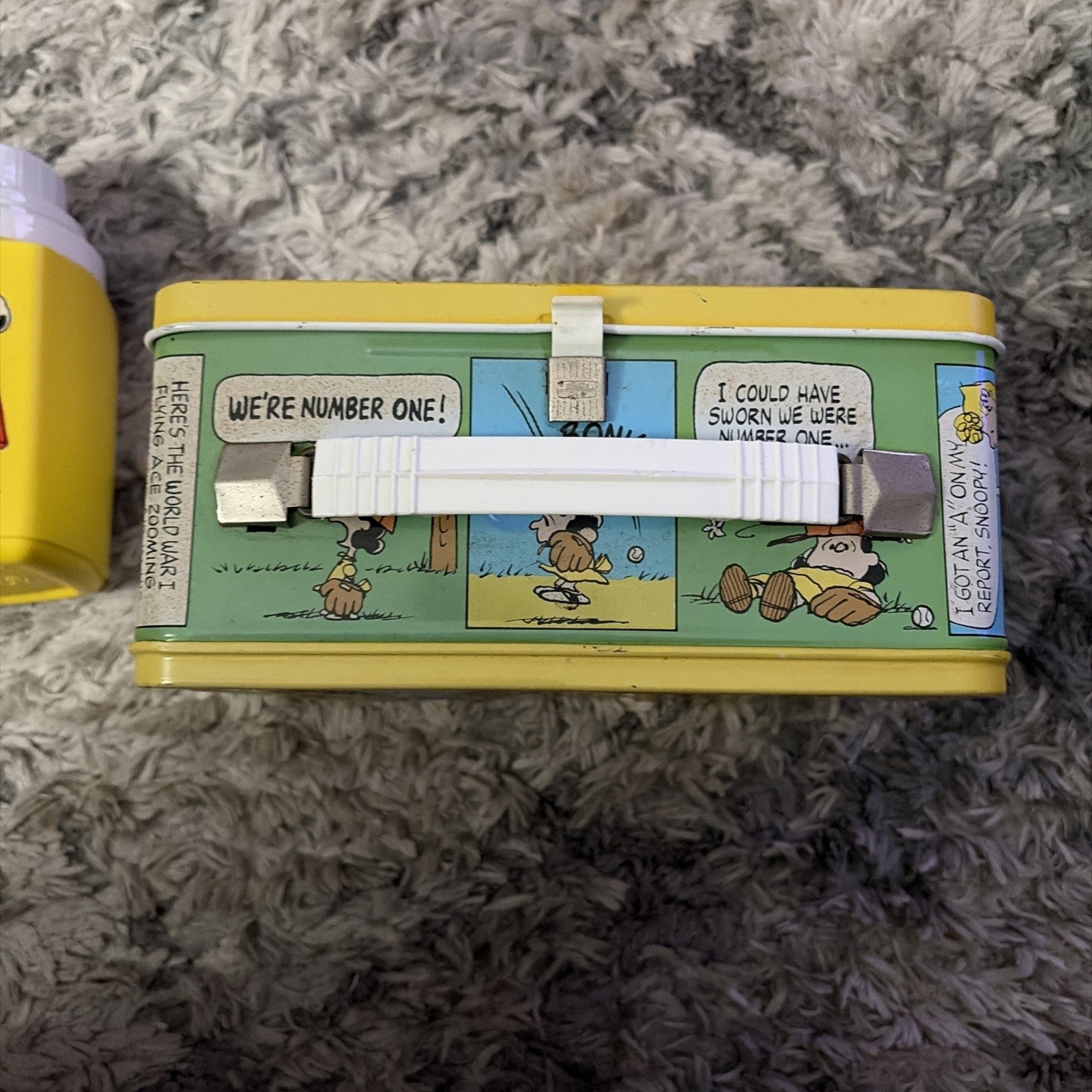 Vintage Peanuts Charlie Brown and Snoopy Metal Yellow Lunchbox & Thermos
