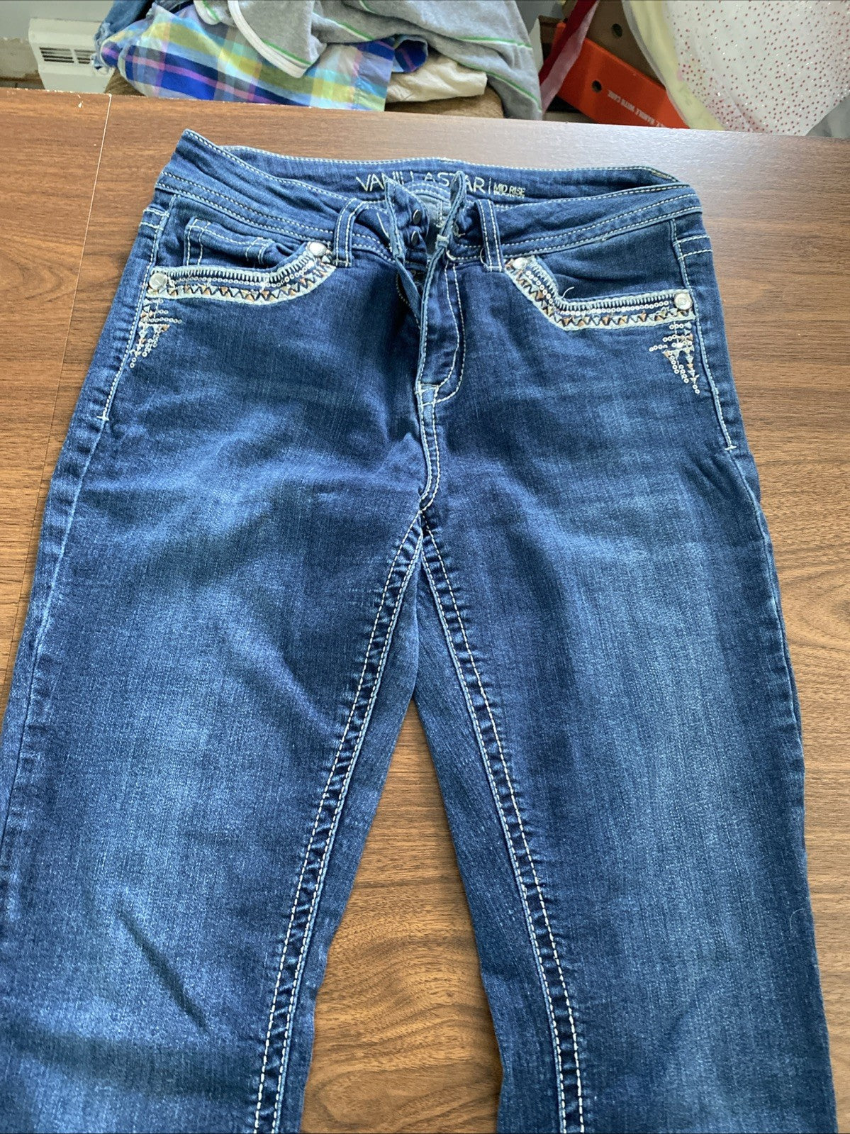 Vanilla Star Womens Size 11 Bootcut Mid Rise Denim Jeans star pockets free shipp
