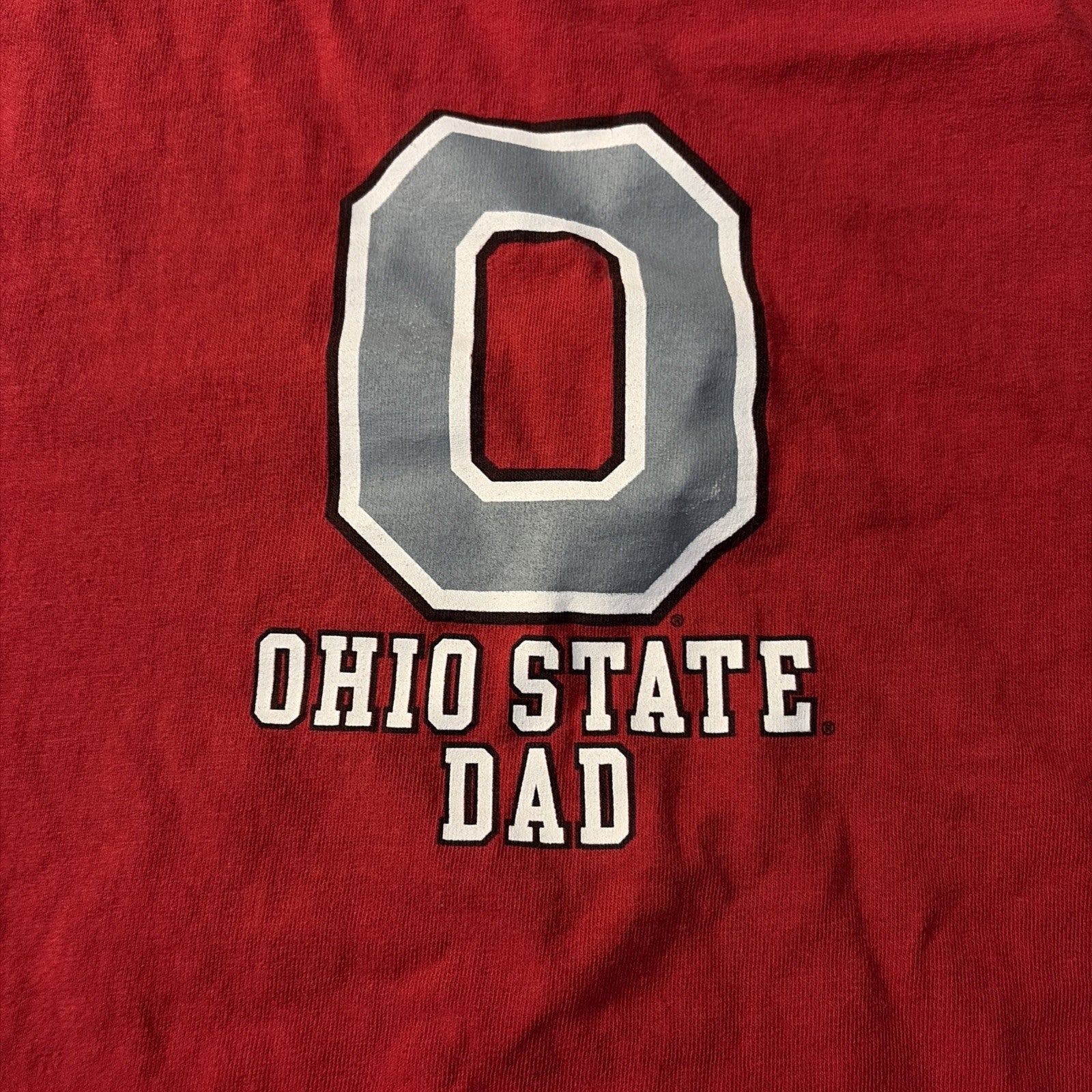 Ohio State Dad Shirt Men Size L Gray Red Buckeyes College Football Short Sleeve