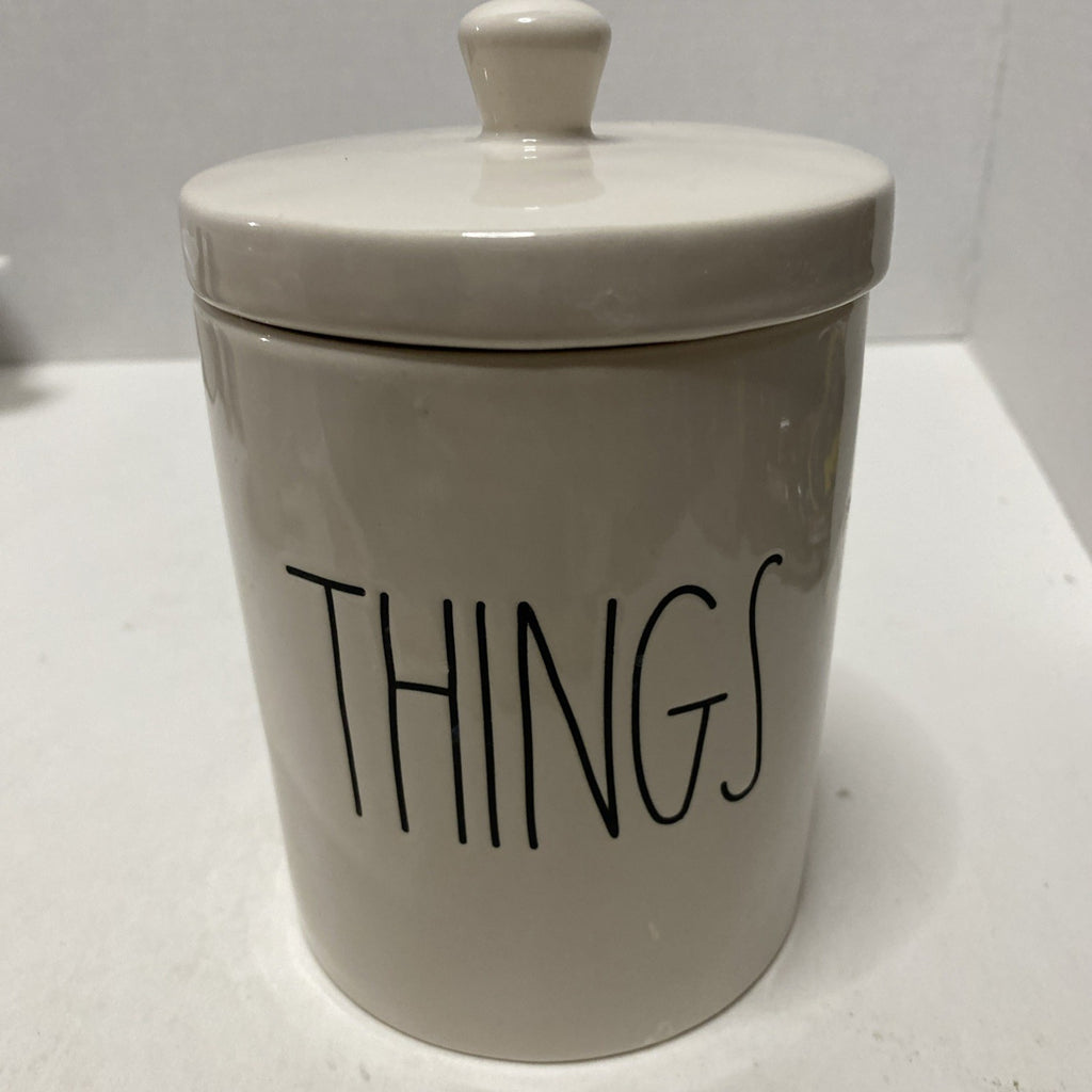 RAE DUNN "THINGS" SMOOTH WHITE CANISTER FARMHOUSE ARTISAN COLLECTION MAGENTA