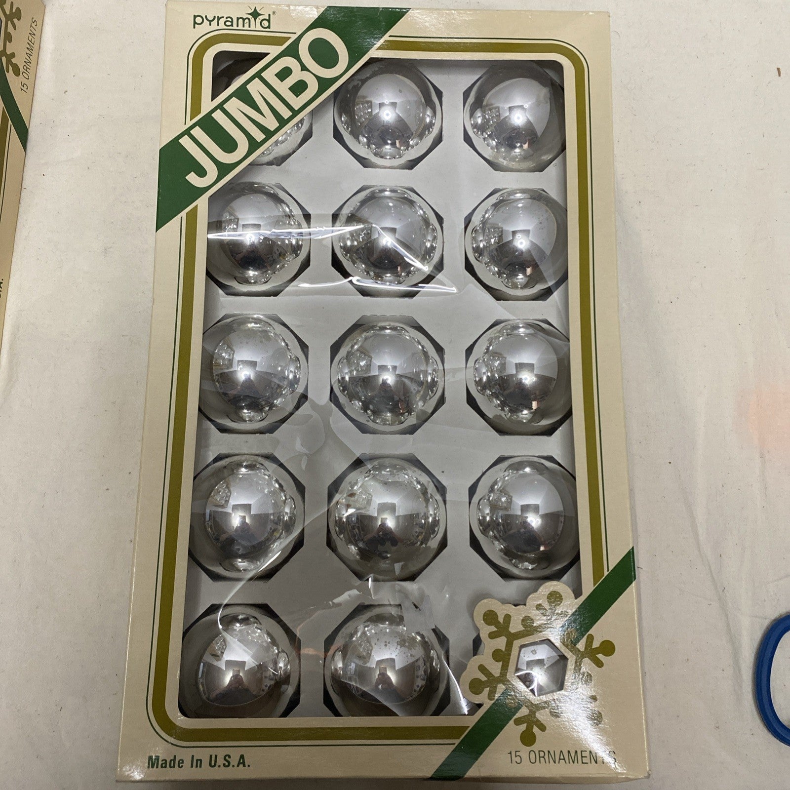 15 Vintage Pyramid RAUCH Silver Christmas Ornaments 2" Glass USA