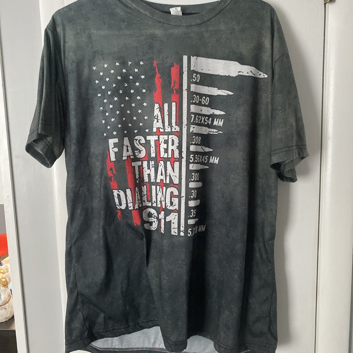 Patriotic All Faster Then Dialing 911 Front/Back Graphics T Shirt Size XL