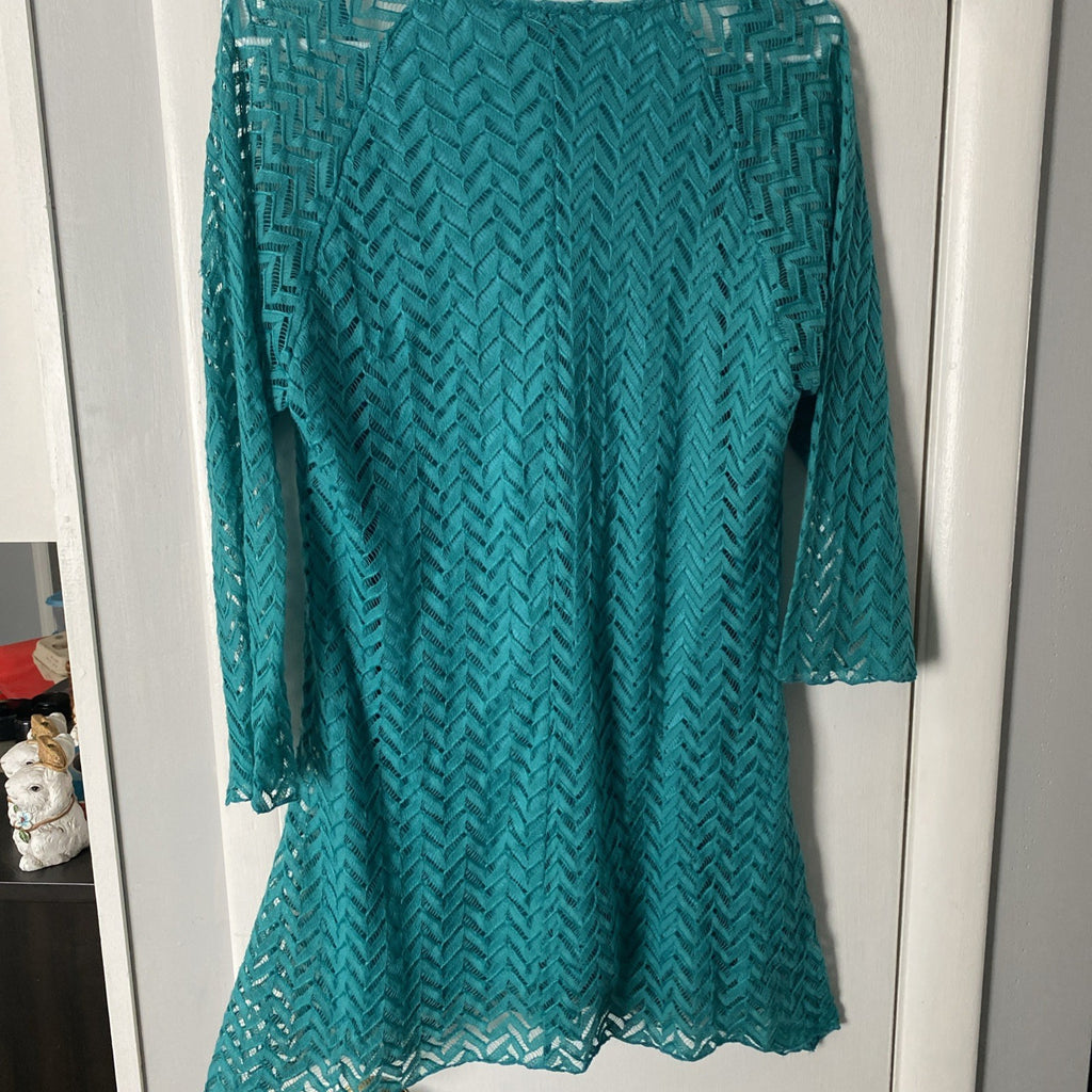Women’s XL Cal Style Top Blue Mid Sleeve Teal. F-003
