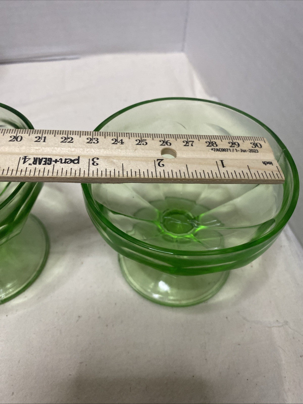 Uranium Green Colored Depression Glass Champagne / Sherbert / Dessert Glasses