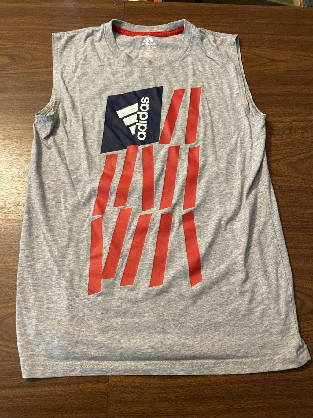 Boys Adidas L/G.14/16 4th July American Flag Muscle Tee Tank Grey Red Blue