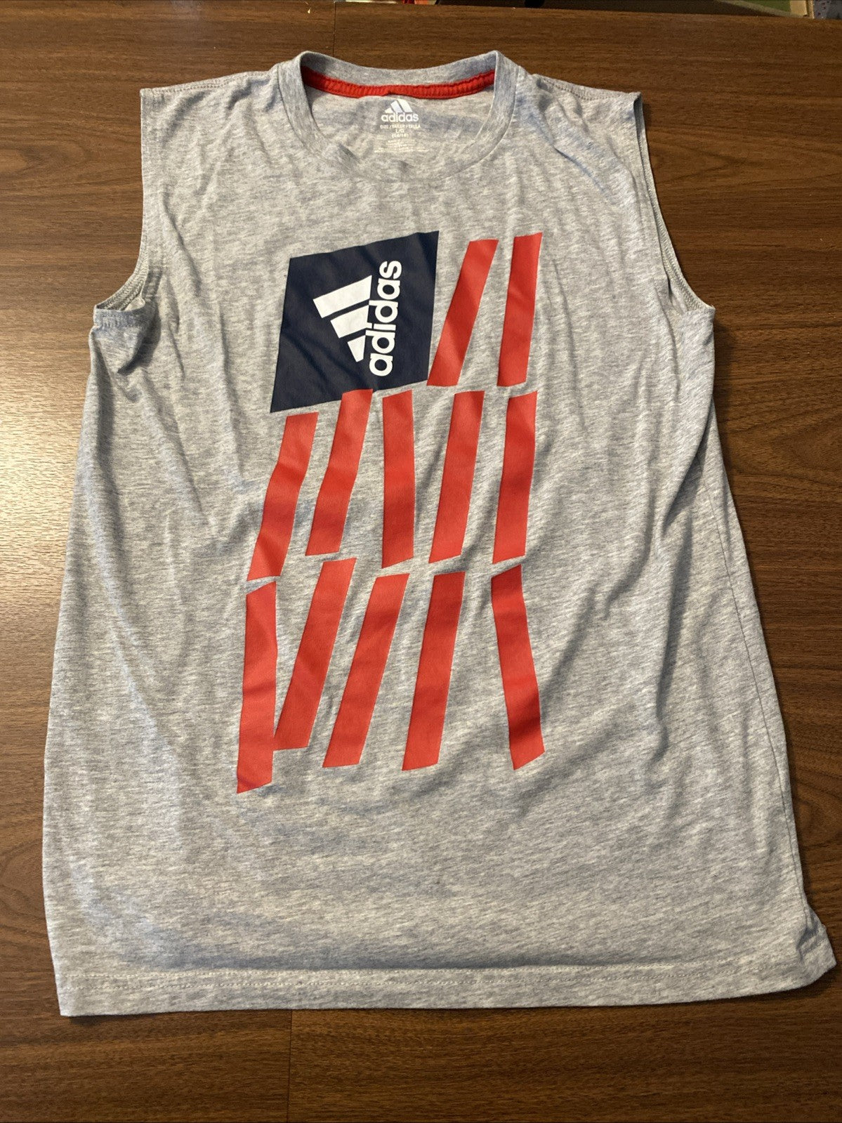 Boys Adidas L/G.14/16 4th July American Flag Muscle Tee Tank Grey Red Blue