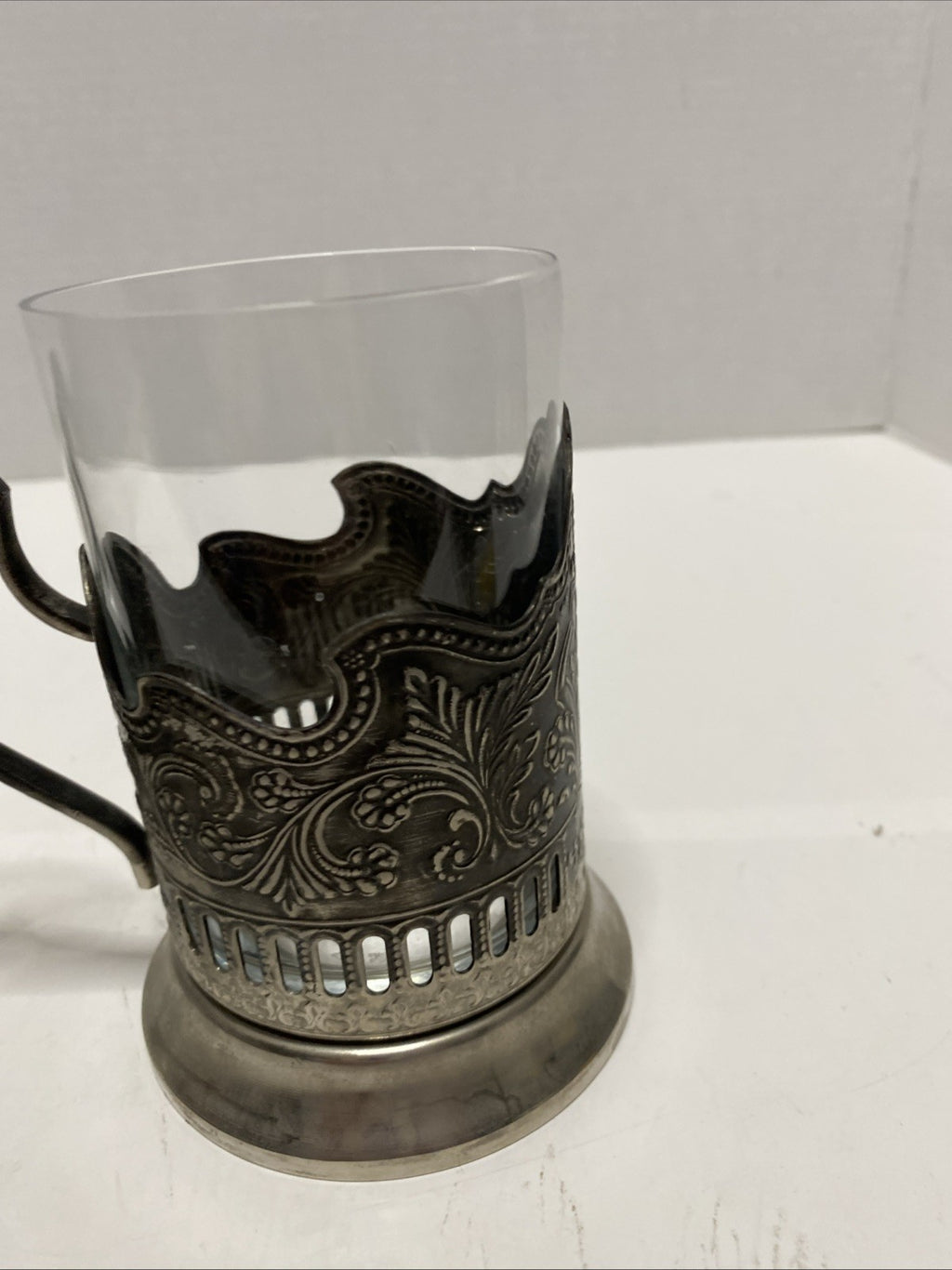 Tea Glass with Metal Holder, Fancy Filigree, Podstakannik, Hunt for Red October