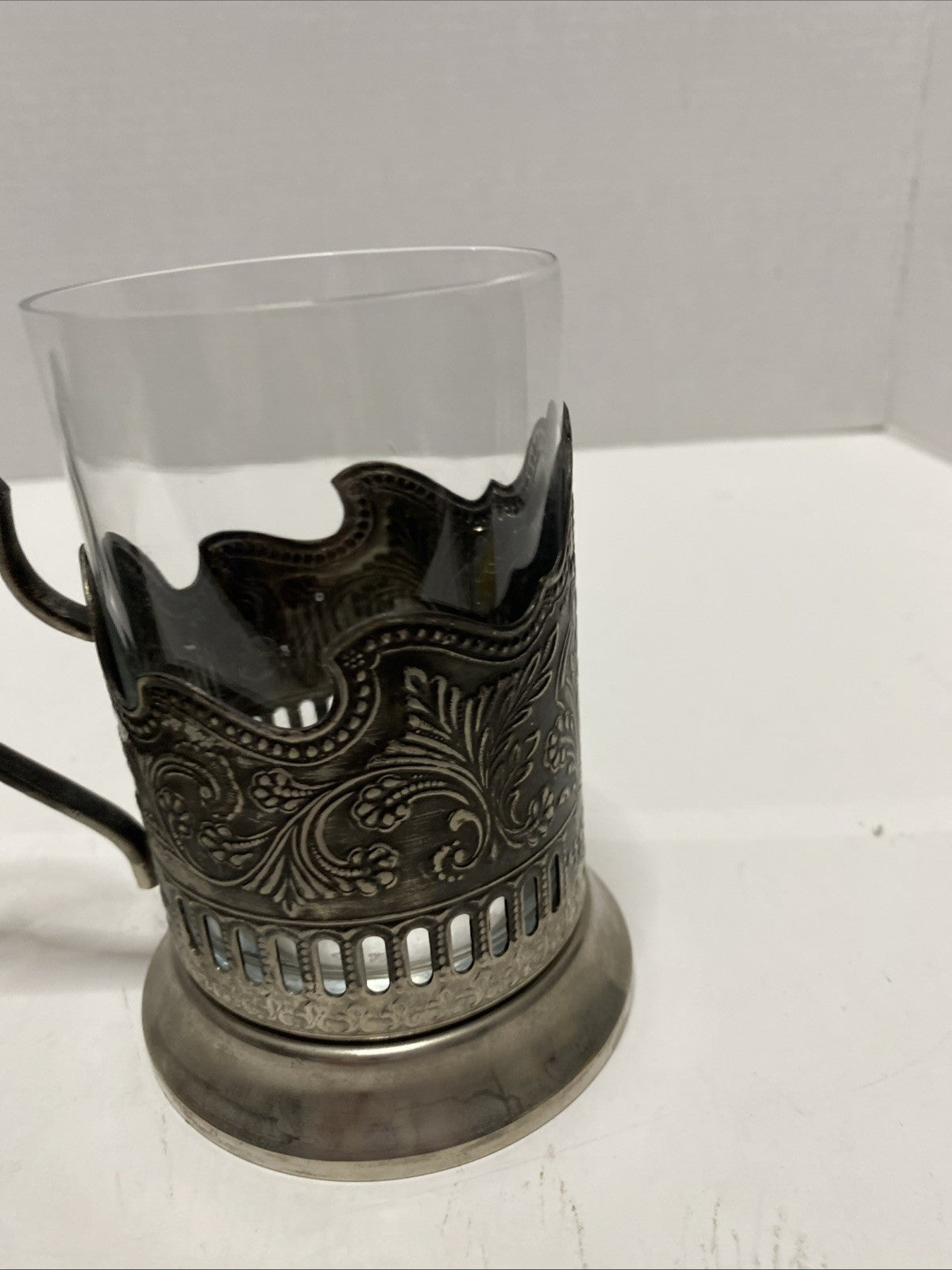 Tea Glass with Metal Holder, Fancy Filigree, Podstakannik, Hunt for Red October