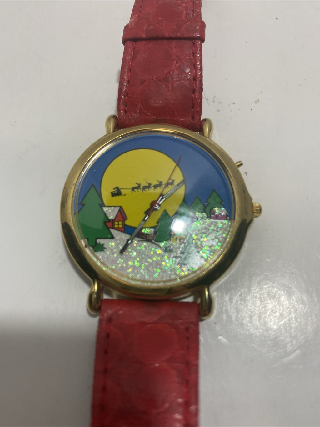 Vintage Christmas watch red band needs battery