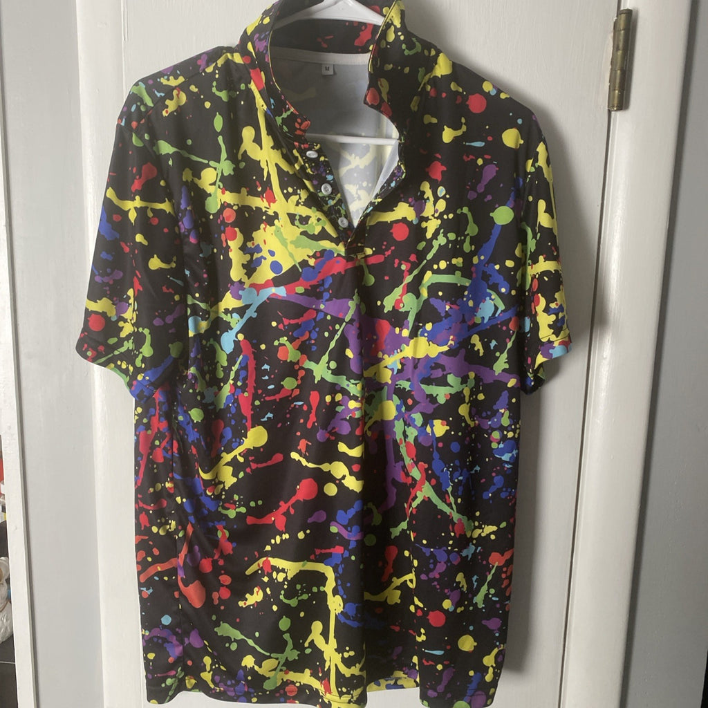 Glow-in-the-dark men’s splatter print polo  shirt size medium short sleeve