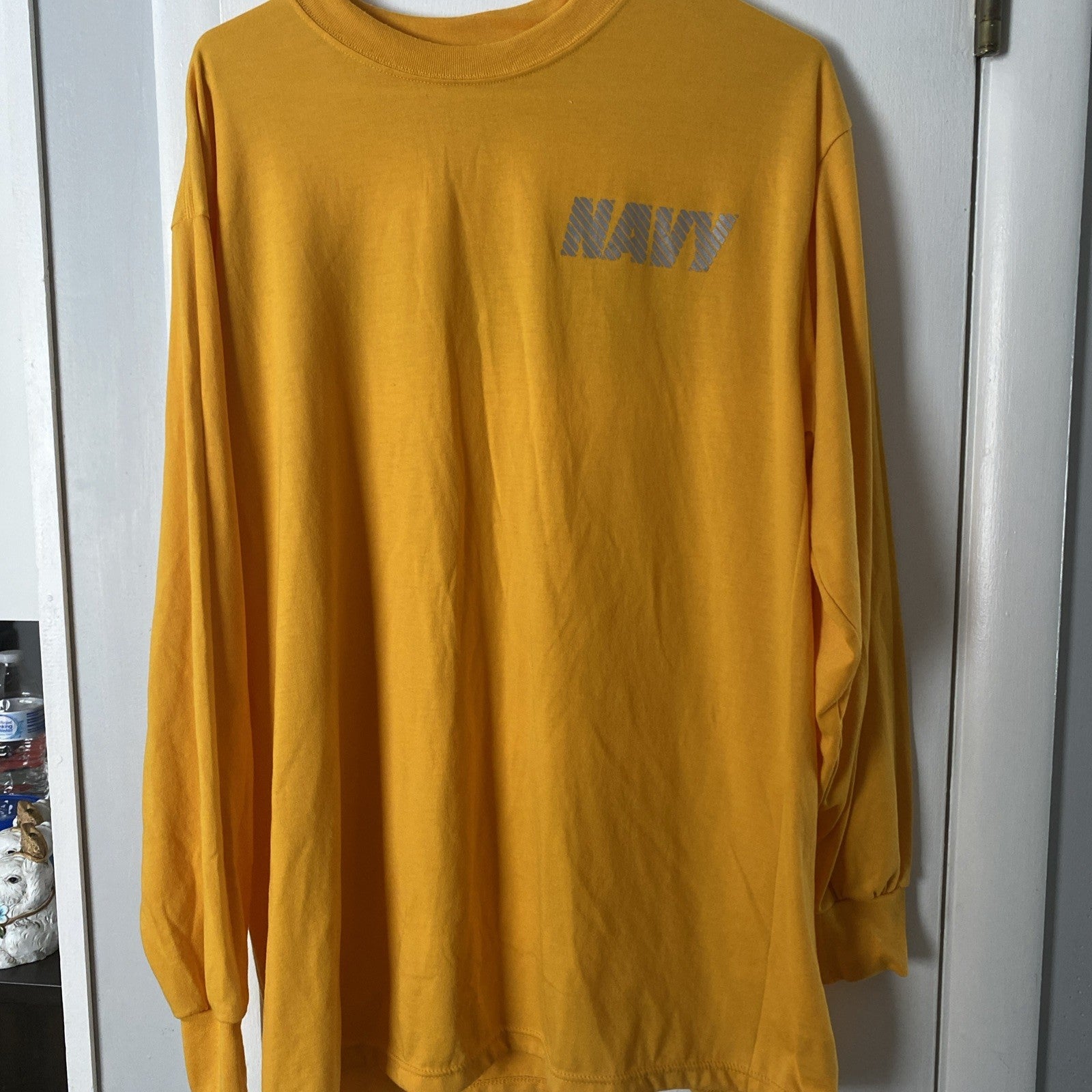 AUTHENTIC US NAVY USN YELLOW REFLECTIVE PT PHYSICAL FITNESS WORKOUT SHIRT SMALL