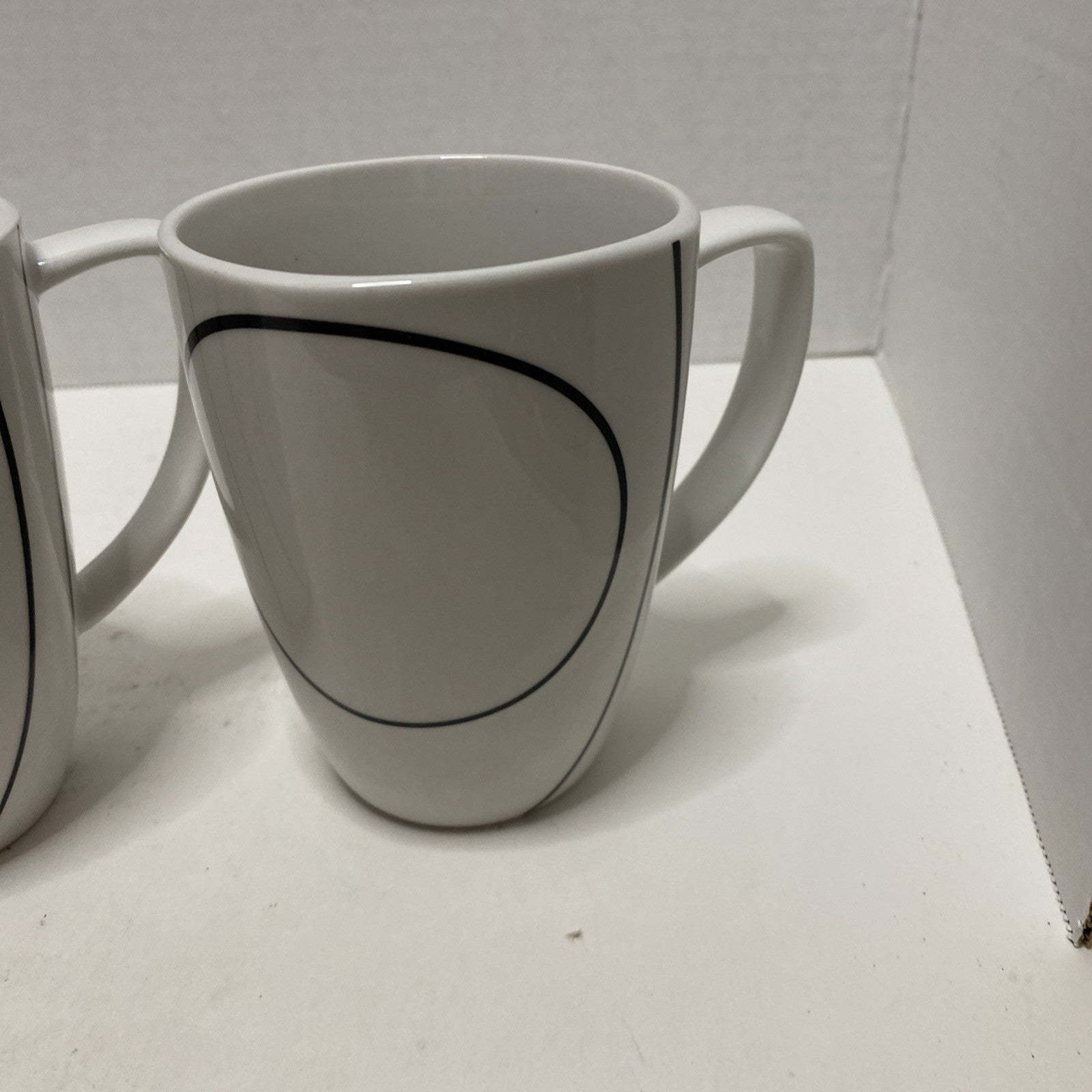 Corelle Coordinates Set of 4 Porcelain SIMPLE LINES Black & White Coffee Mugs