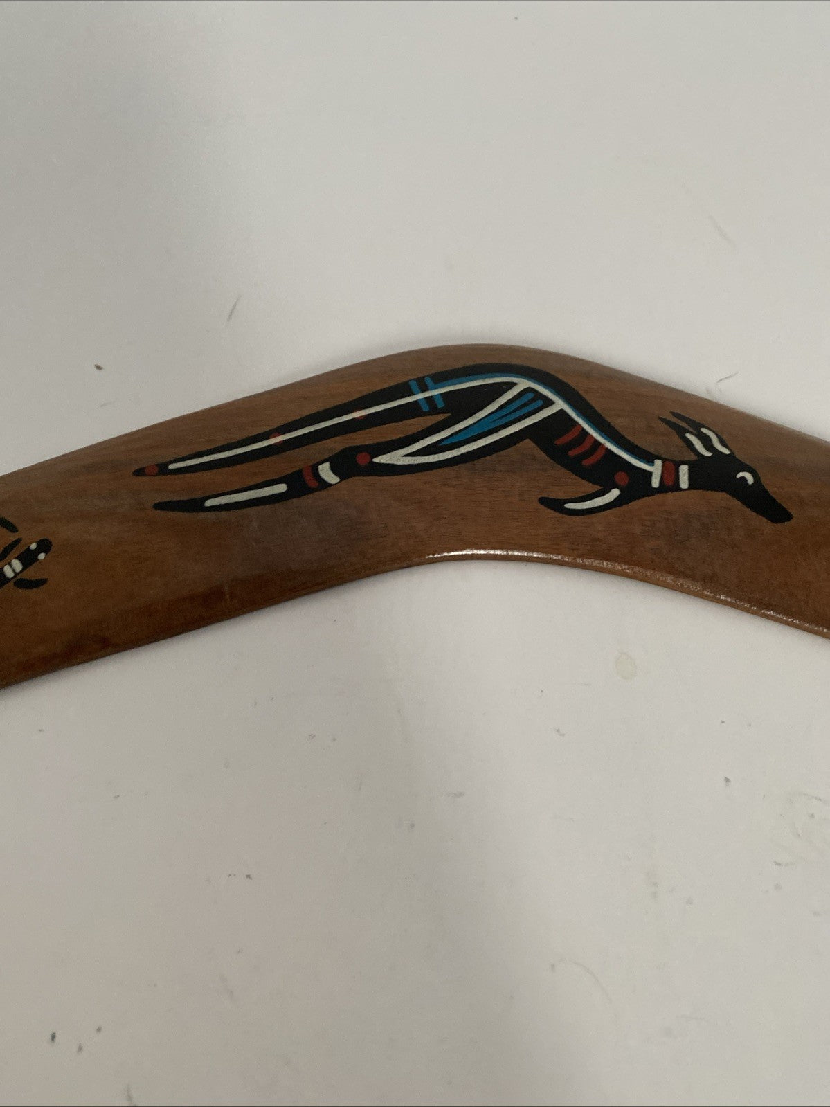 Hand-Painted Aboriginal Boomerang with Kangaroo Australian Style Wood Deco