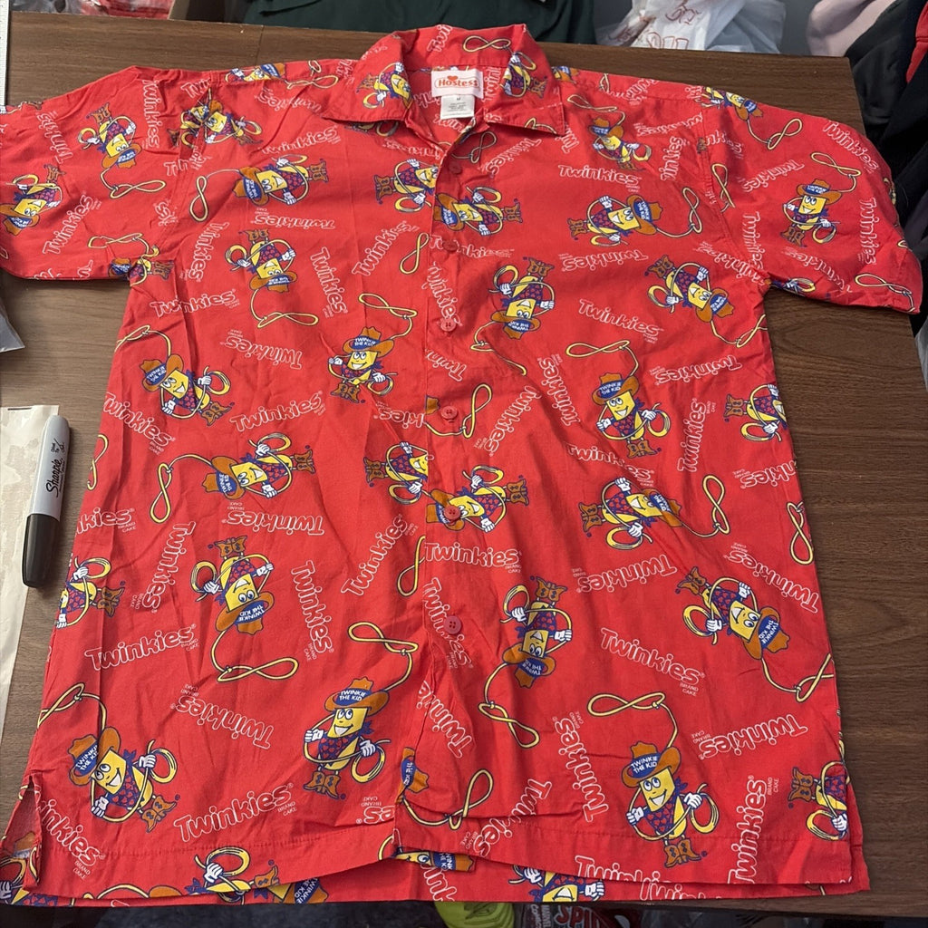 Hostess Men’s Medium Twinkie Hawaiian Shirt Short Sleeve Red