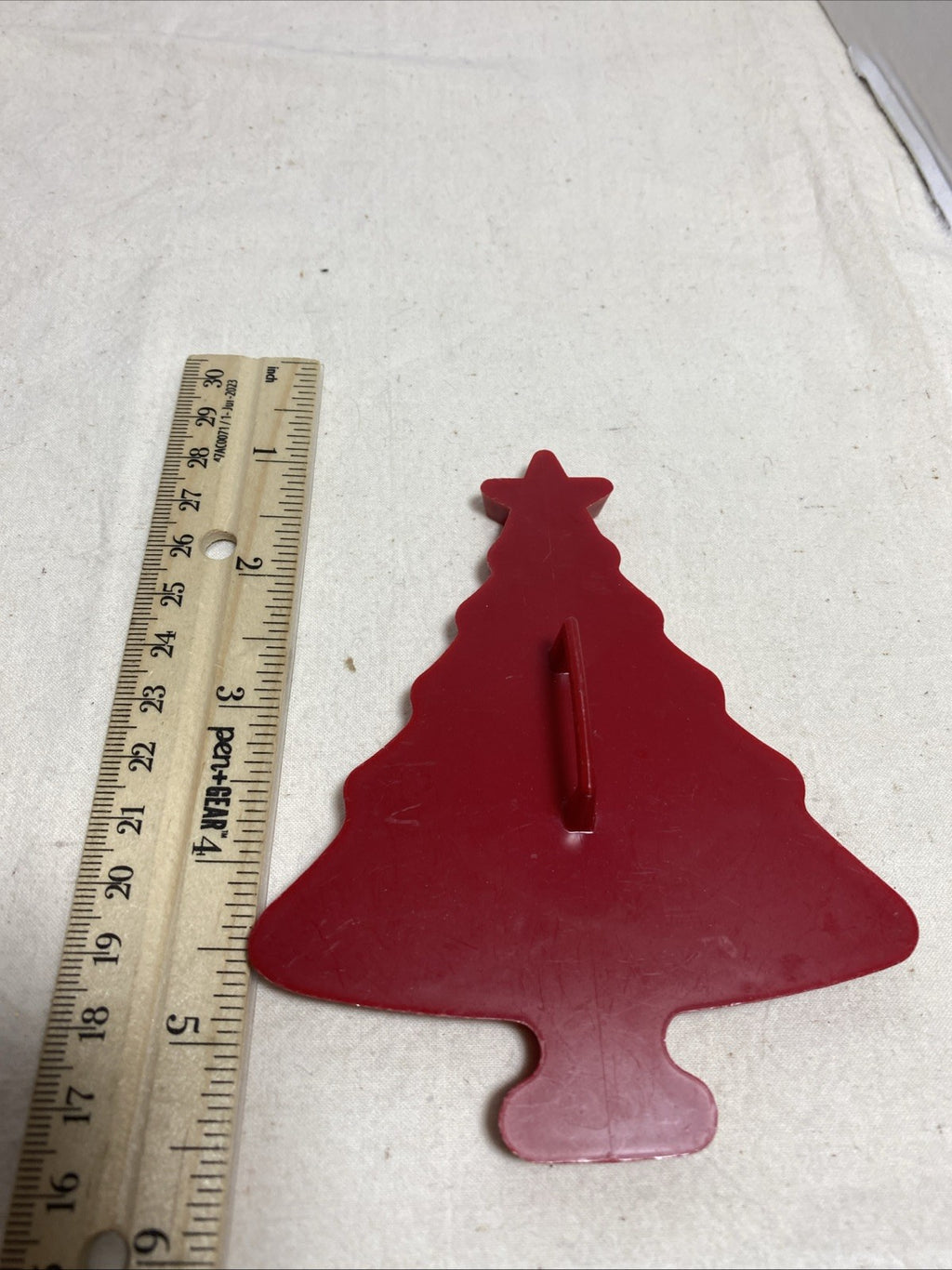 Tupperware Christmas Tree Cookie Cutter 4.5” Red Plastic With Handle