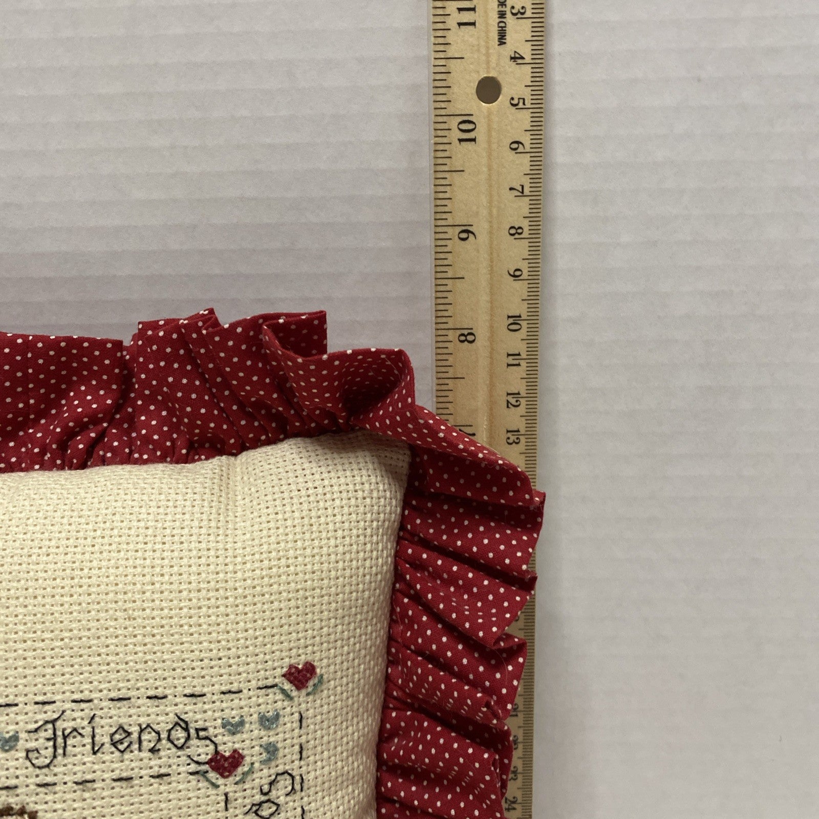 CROSS STITCH FINISHED PILLOW OLD FASHION FRIENDS HANDMADE