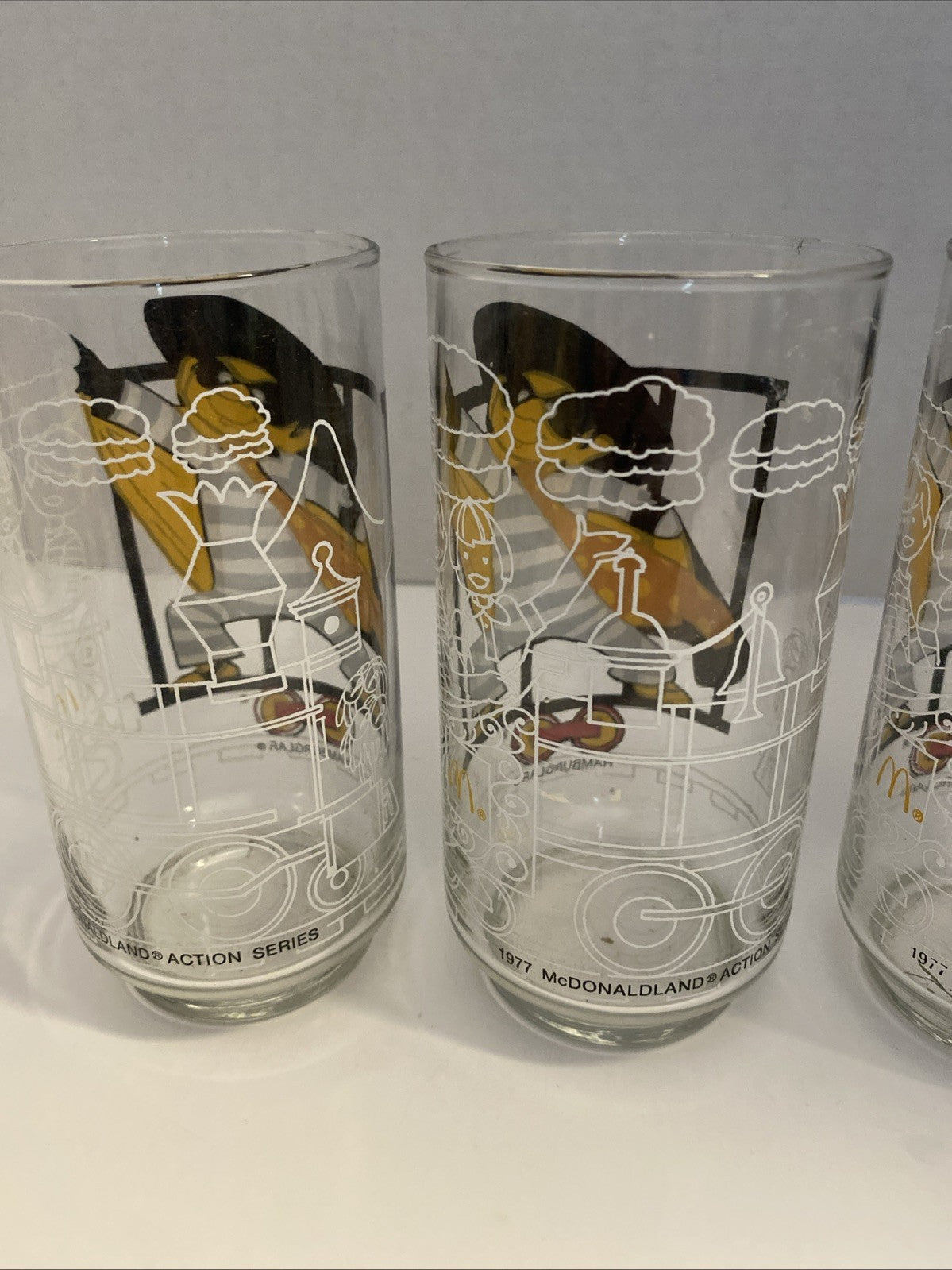 1977 McDonald's HAMBURGLAR McDonaldland Action Series Glass - Vintage Set Of 4