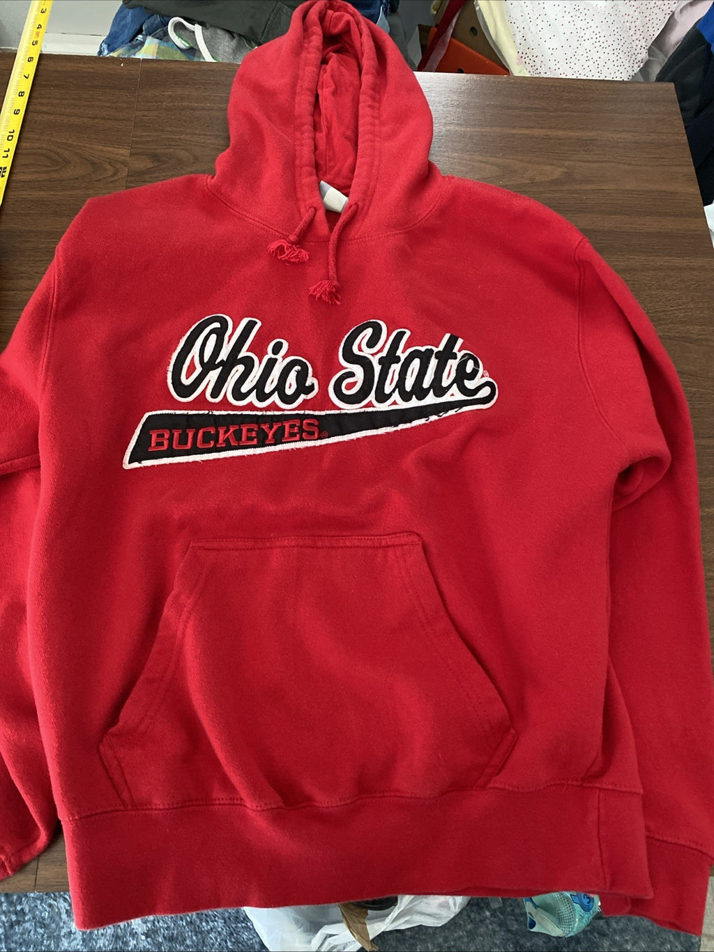 J America OSU Ohio State Buckeyes Men's Long Sleeve Red Sweatshirt Hoodie Medium