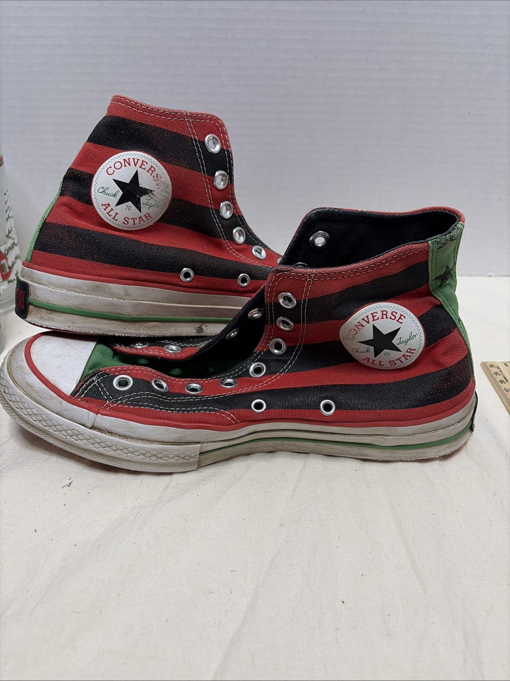 Converse Chuck 70 Hi Denim Tears Black Beauty Fiery Red Mens 8.5 No Laces