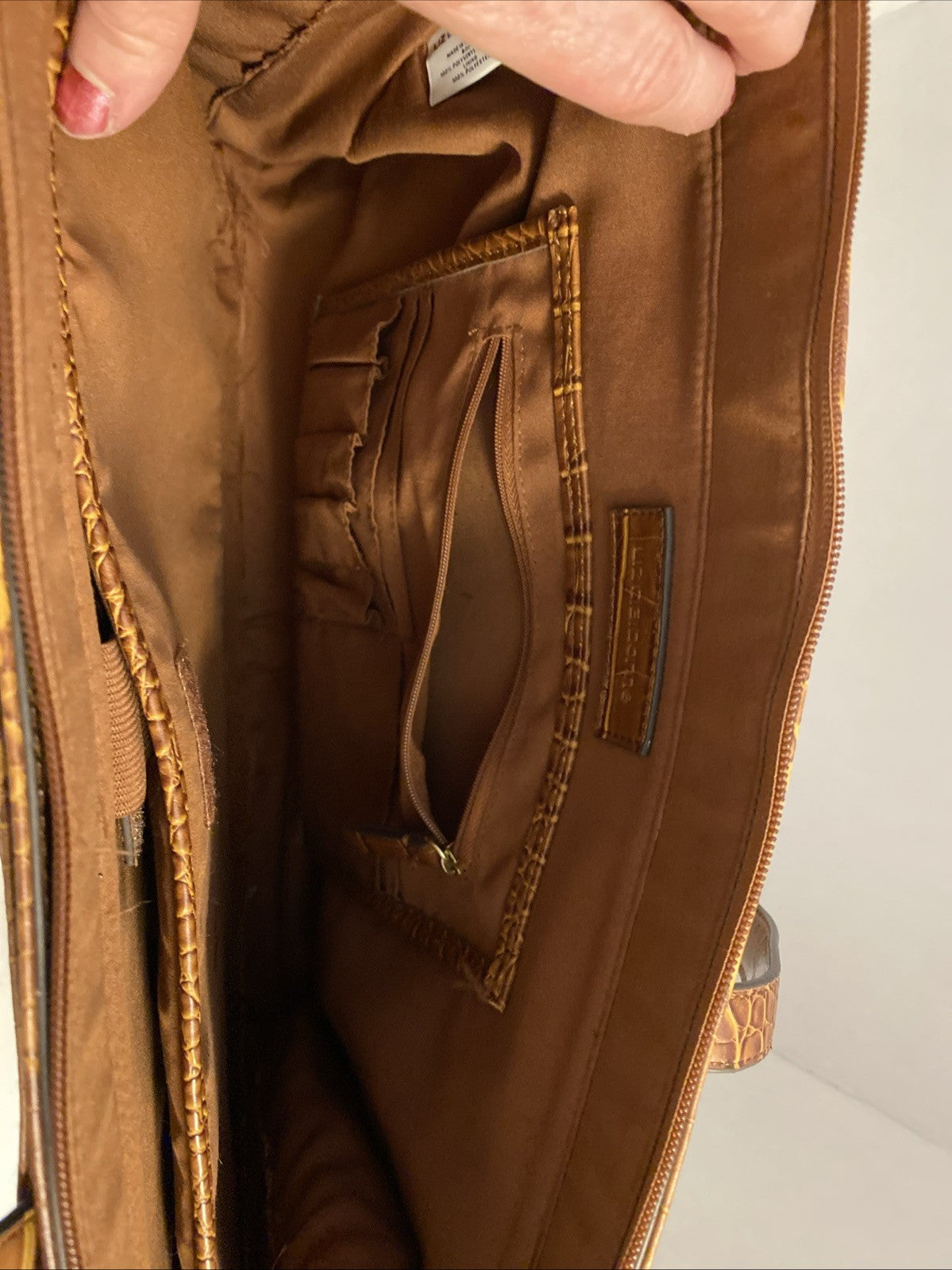 Liz Claiborne Vintage Travel Work bag Tote Brown Crocodile leather W/dividers