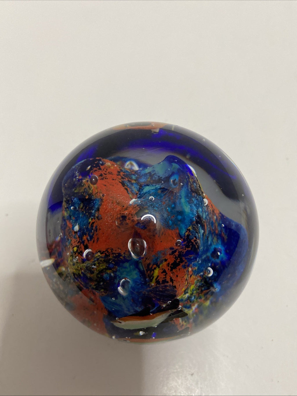 Art Glass Tropical Fish Paperweight Ocean Aquarium Round Small