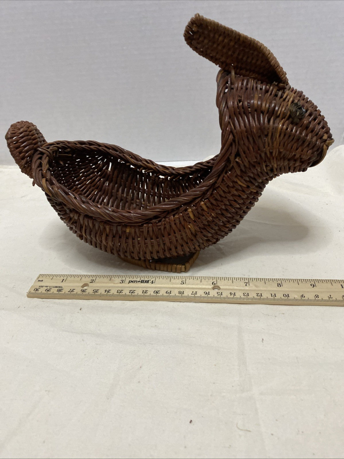 Bunny Rabbit Dark Brown Wicker Bread Basket Centerpiece