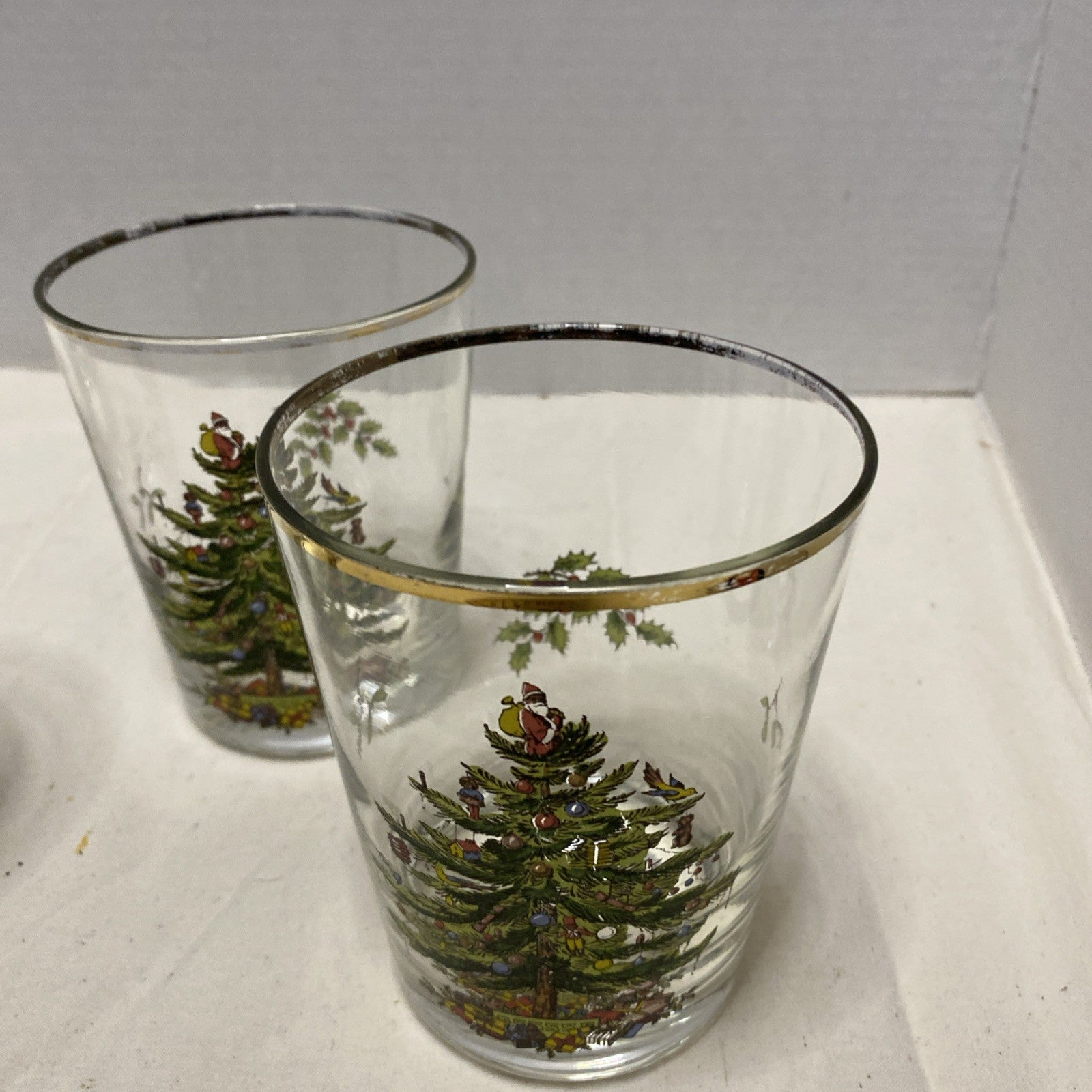 Spode Christmas Tree Double Old Fashioned Rocks Glass Gold Trim Lot of 4