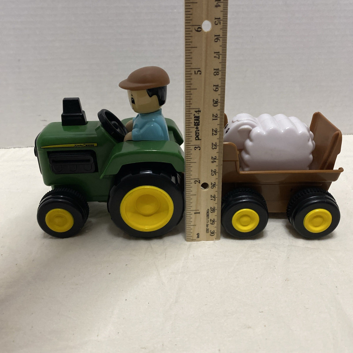 John Deere Preschool Toy Tractor w/ Farmer & Sheep Moves in Trailer w/Pull 