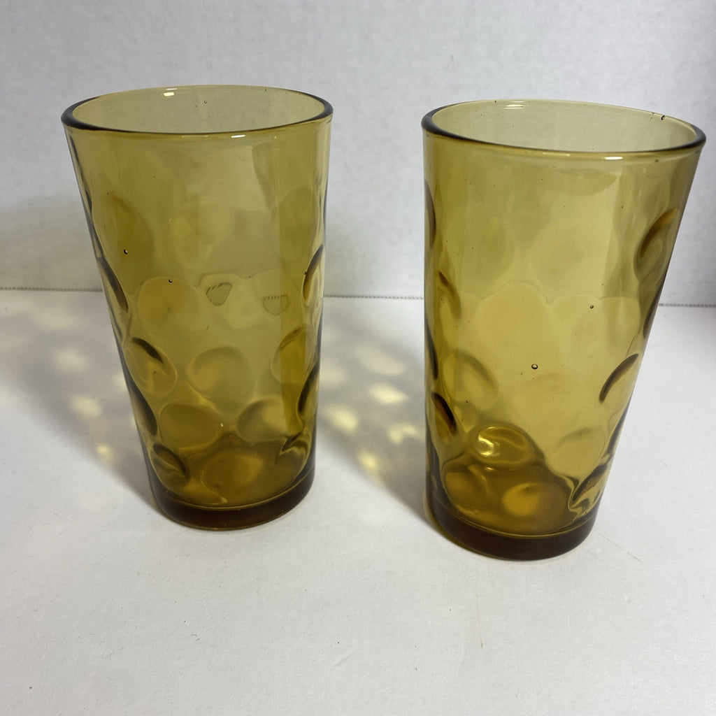 Hazel Atlas Dorado Bubble Drinking Glasses. Retro, Amber Colored, Set Of 2