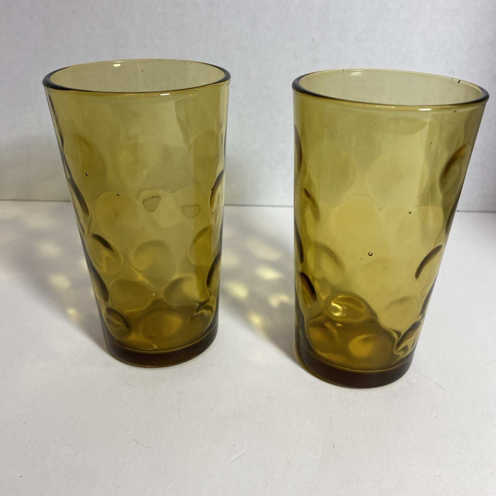 Hazel Atlas Dorado Bubble Drinking Glasses. Retro, Amber Colored, Set Of 2