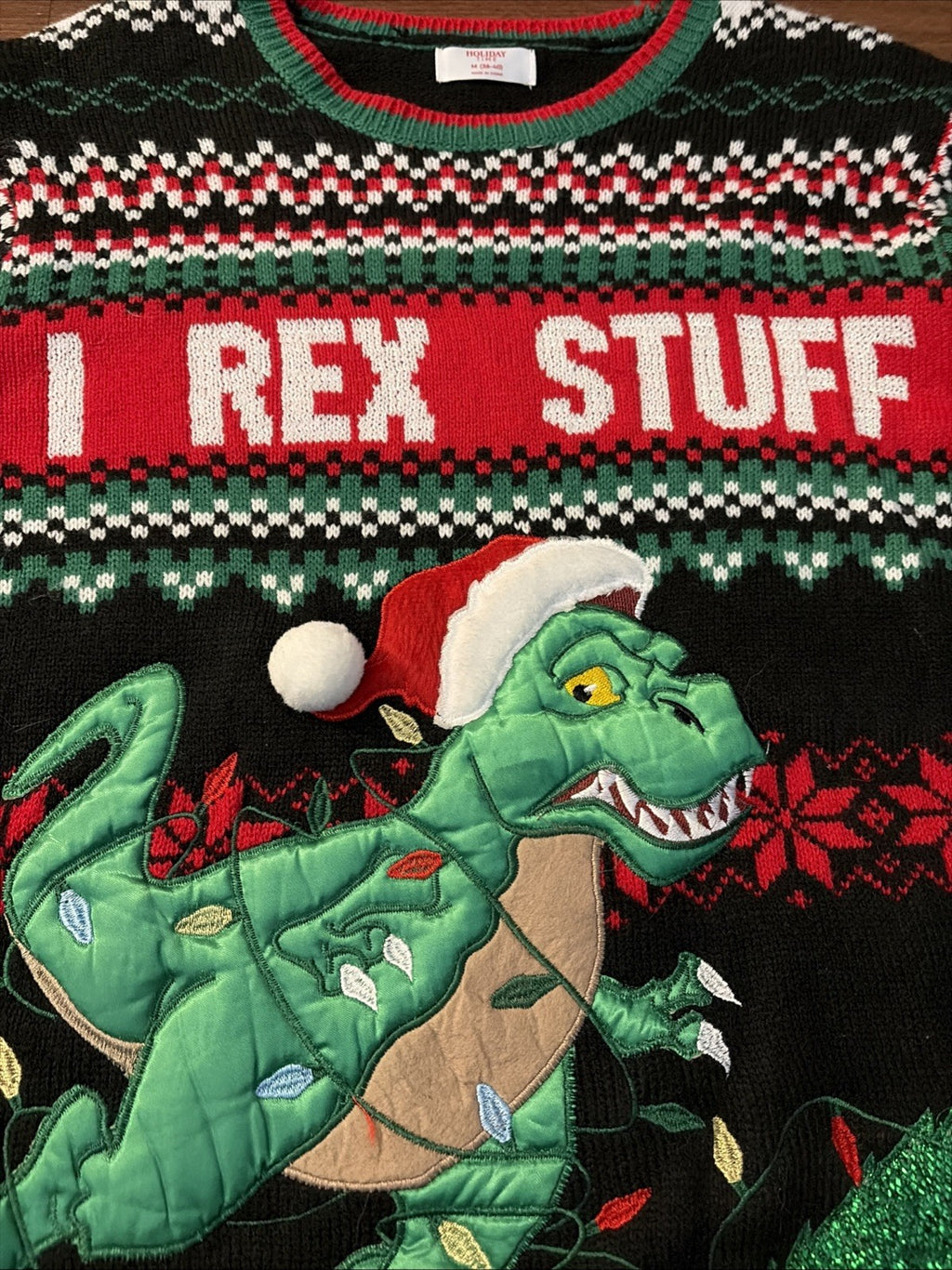 Holiday Time I Rex Stuff Ugly Mens Christmas Holiday Sweater Size M (38-40)