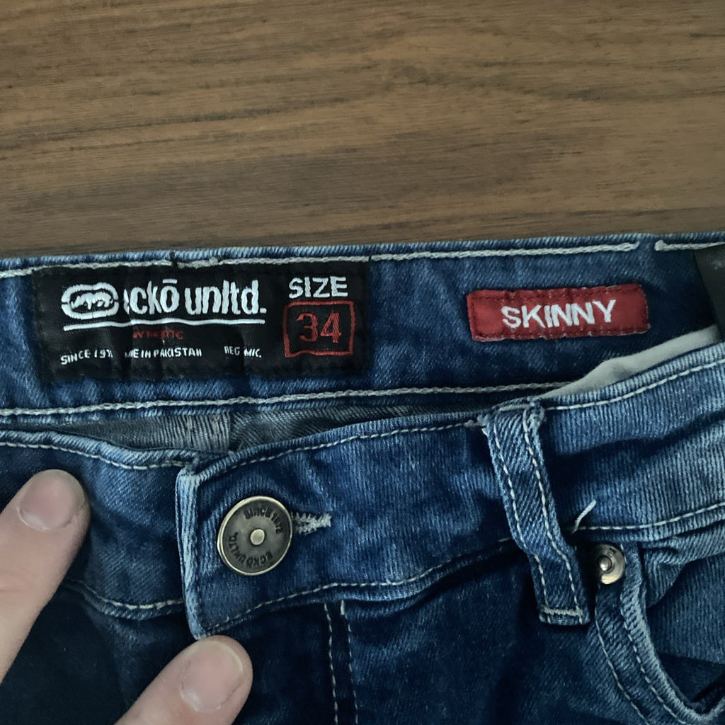 Echo unlimited size 34 skinny jeans black patch stressed jeans
