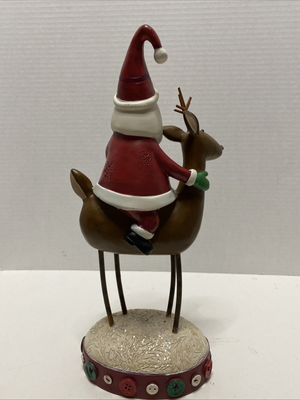 Jessica Flick Cute as a Button Santa Sitting on Reindeer Figure Christmas Decor