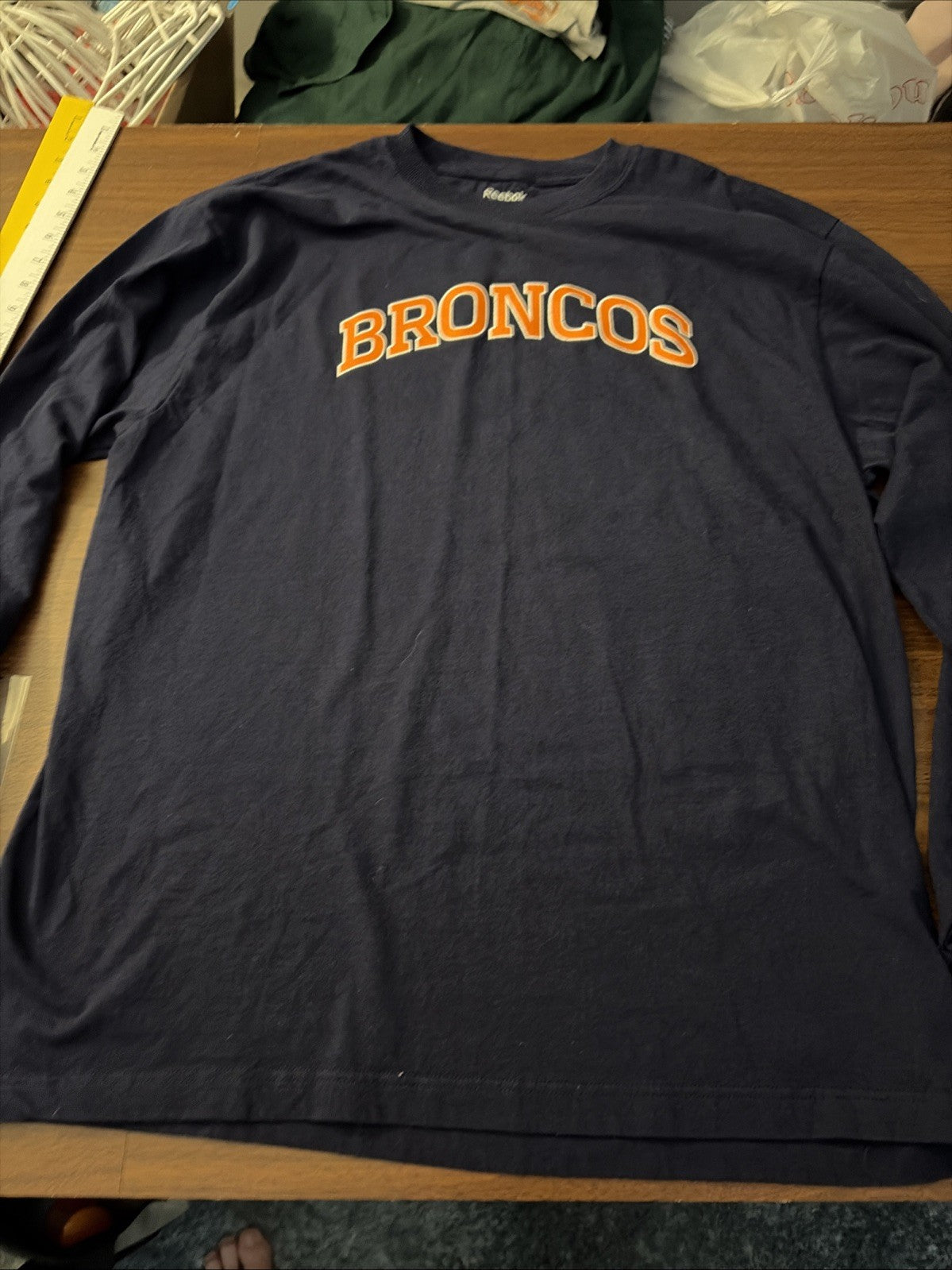 Reebok Men’s Large Nfl Denver Broncos Long Sleeve T-Shirt Dark Blue