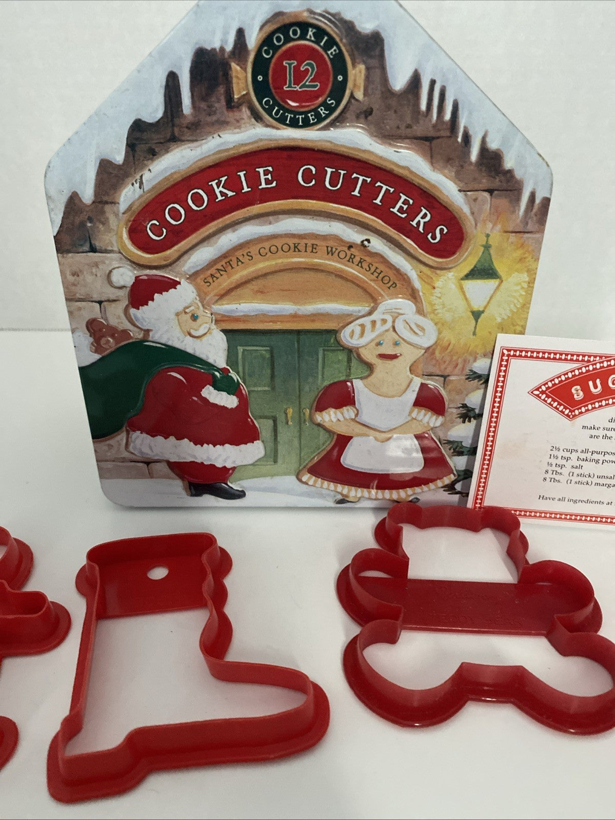 Williams Sonoma Santa's Cookie Workshop Cookie Cutters Decorative Tin 7 Cutters