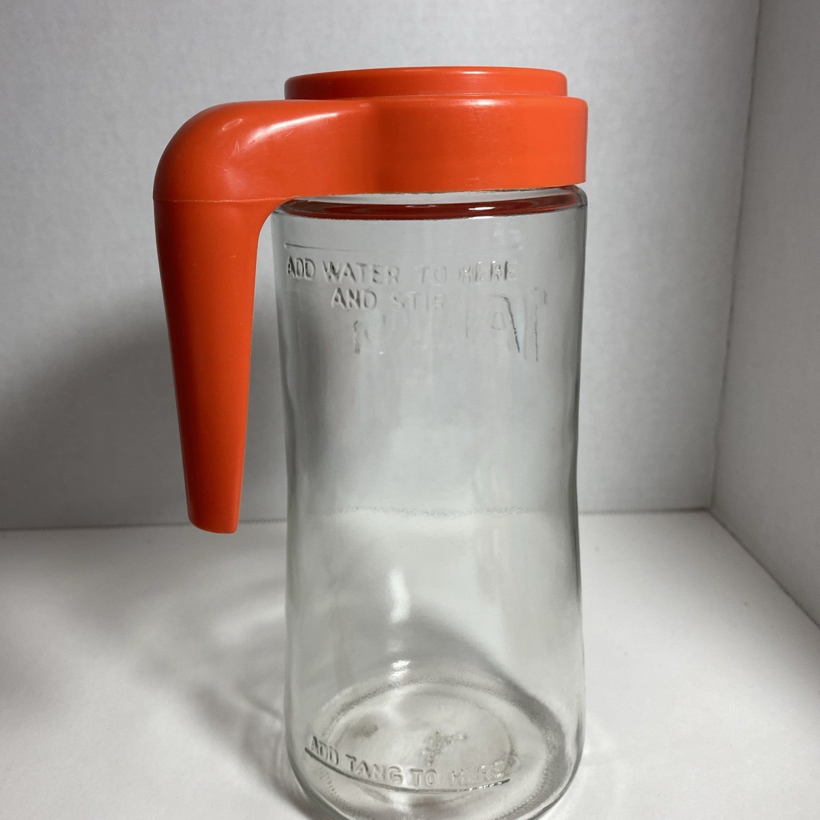 Vintage Tang Pitcher Orange Juice Jar 70's Anchor Hocking Clear Glass Pour Lid