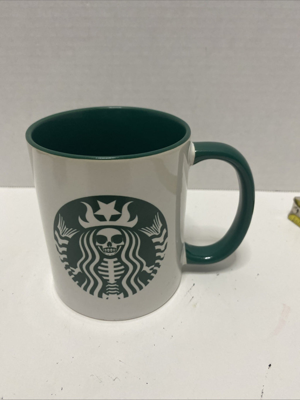 Rare Starbucks skull parody mug green handle green interior green logo